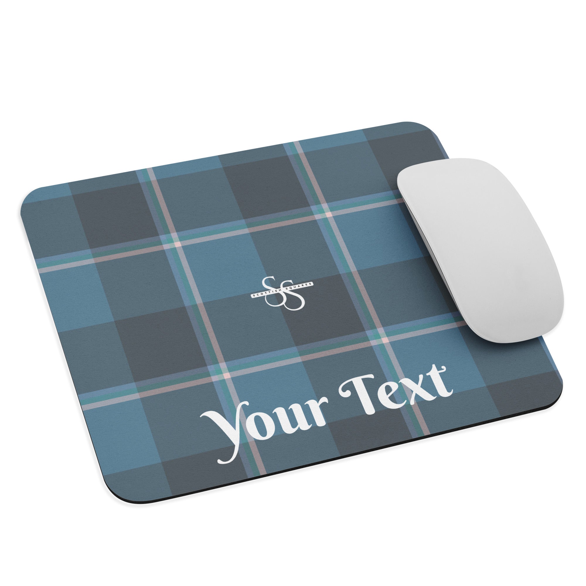 Personalized Hoki and Shuttle Gray Plaid Mouse Pad - Scottish Squares