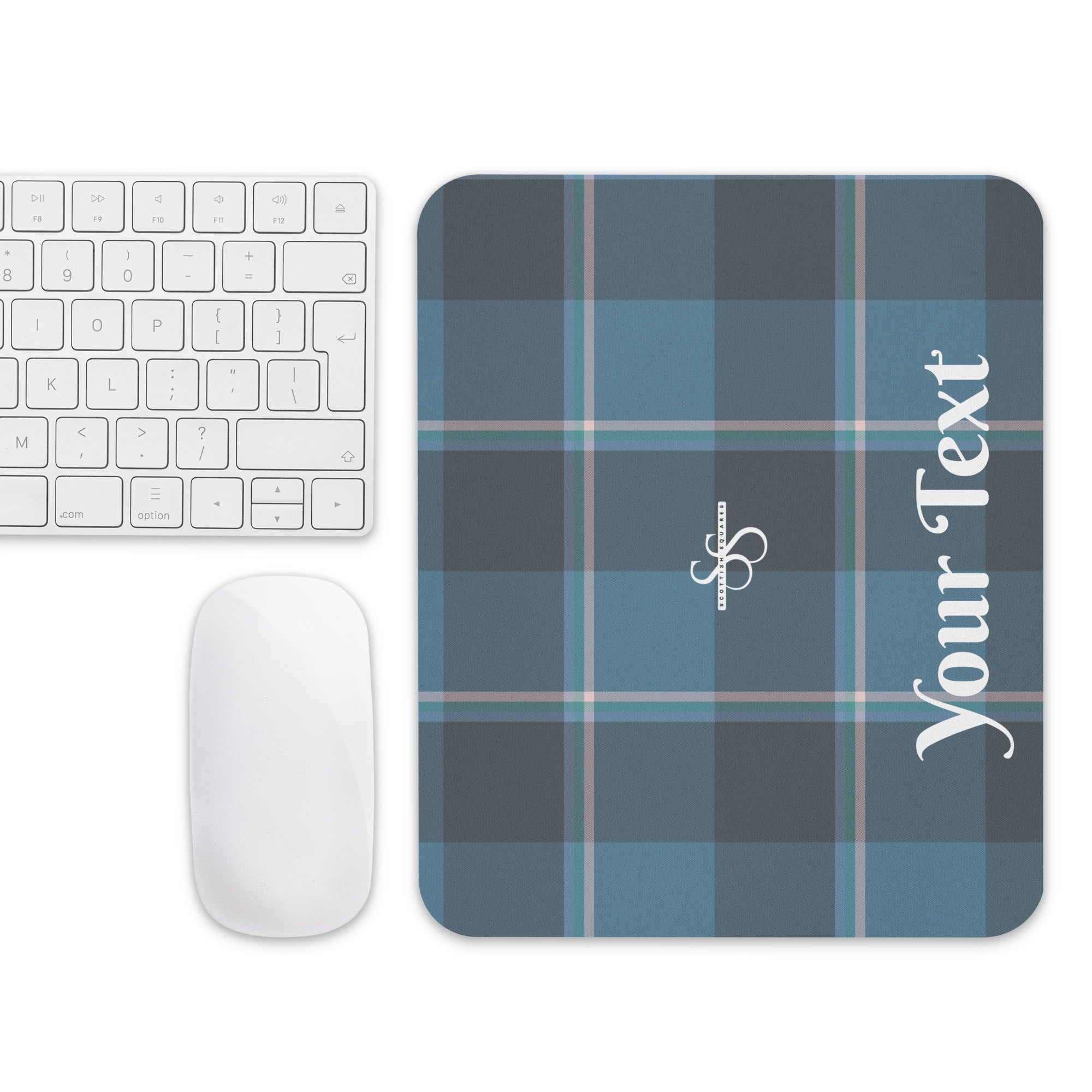 Personalized Hoki and Shuttle Gray Plaid Mouse Pad - Scottish Squares