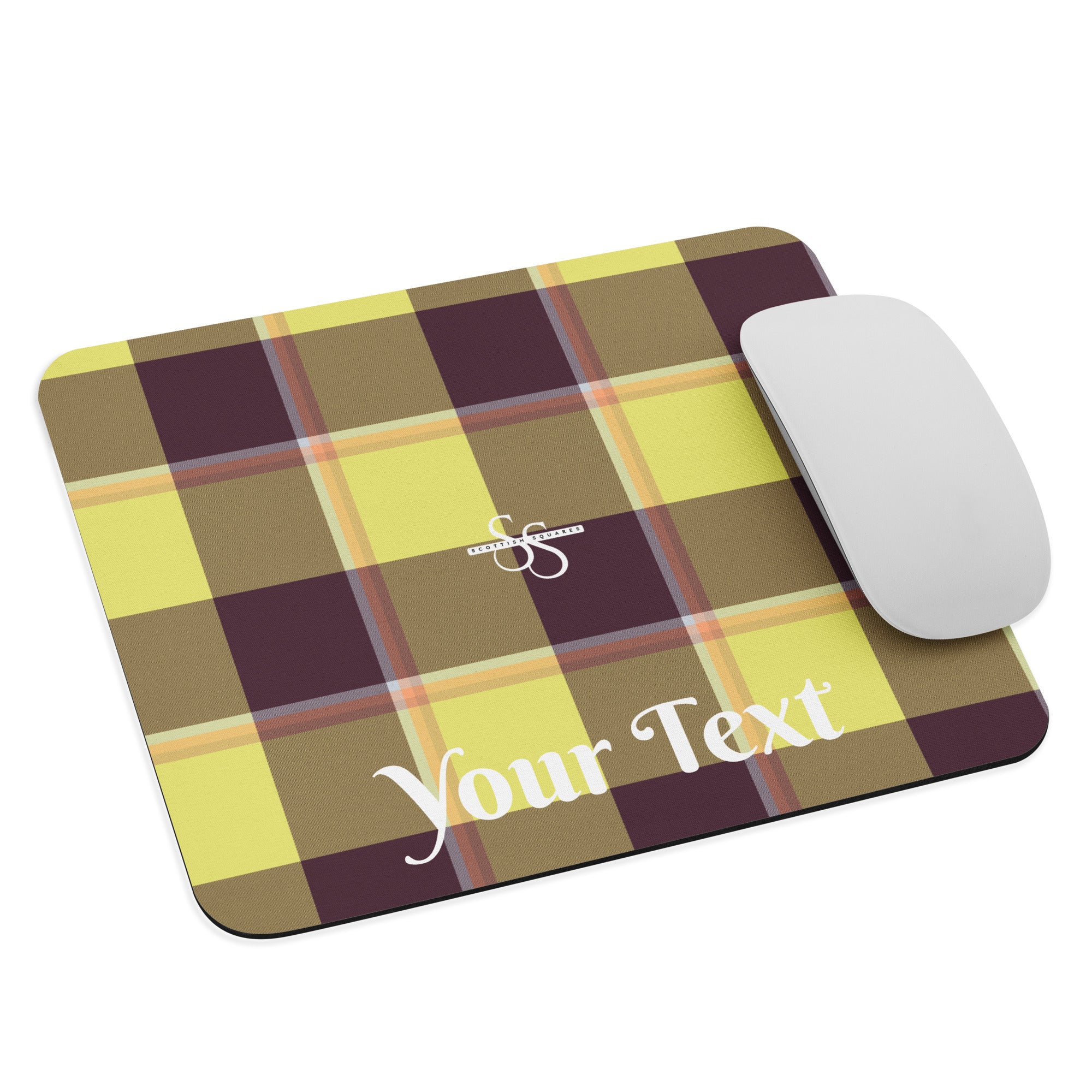 Personalized Flax and Livid Brown Plaid Mouse Pad - Scottish Squares