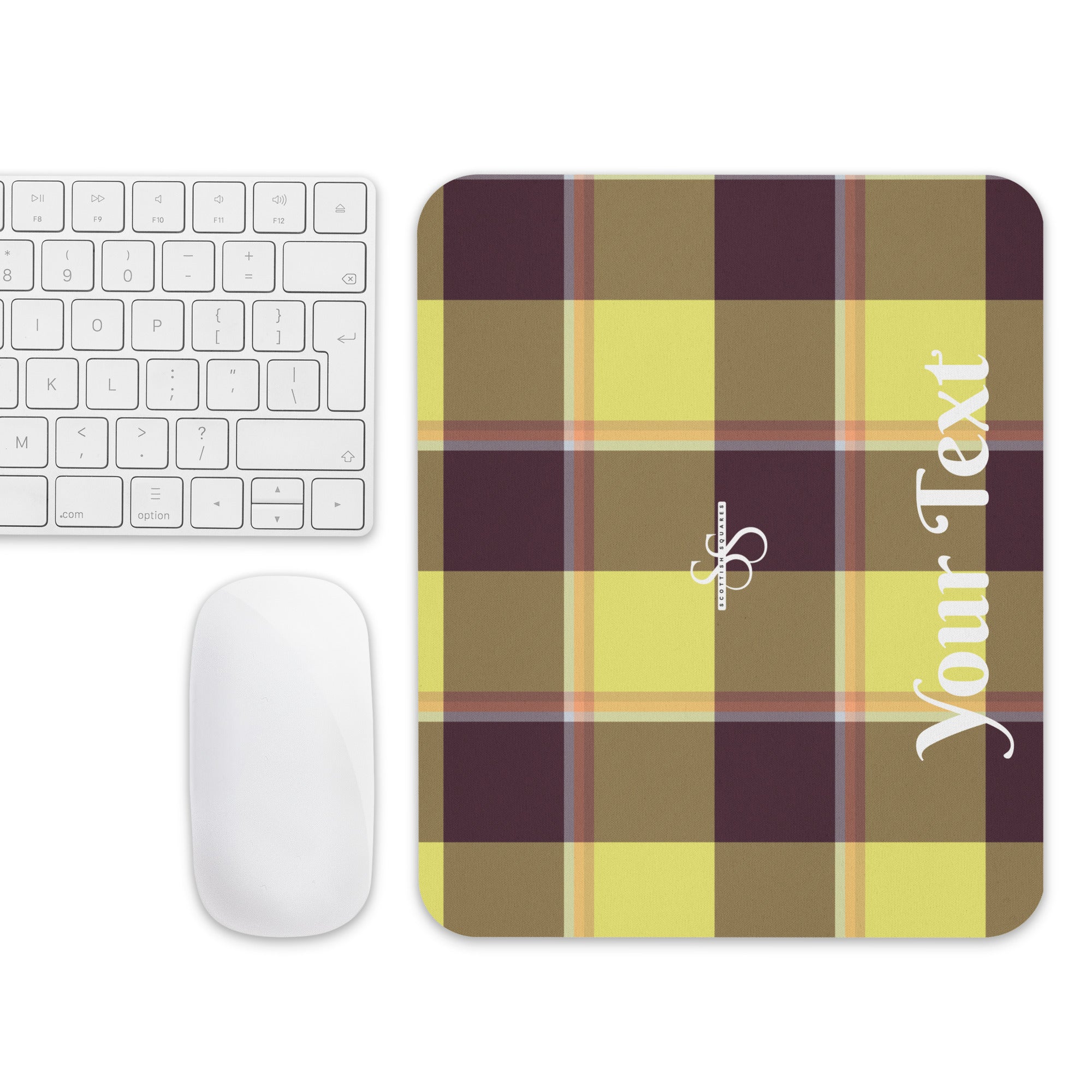 Personalized Flax and Livid Brown Plaid Mouse Pad - Scottish Squares