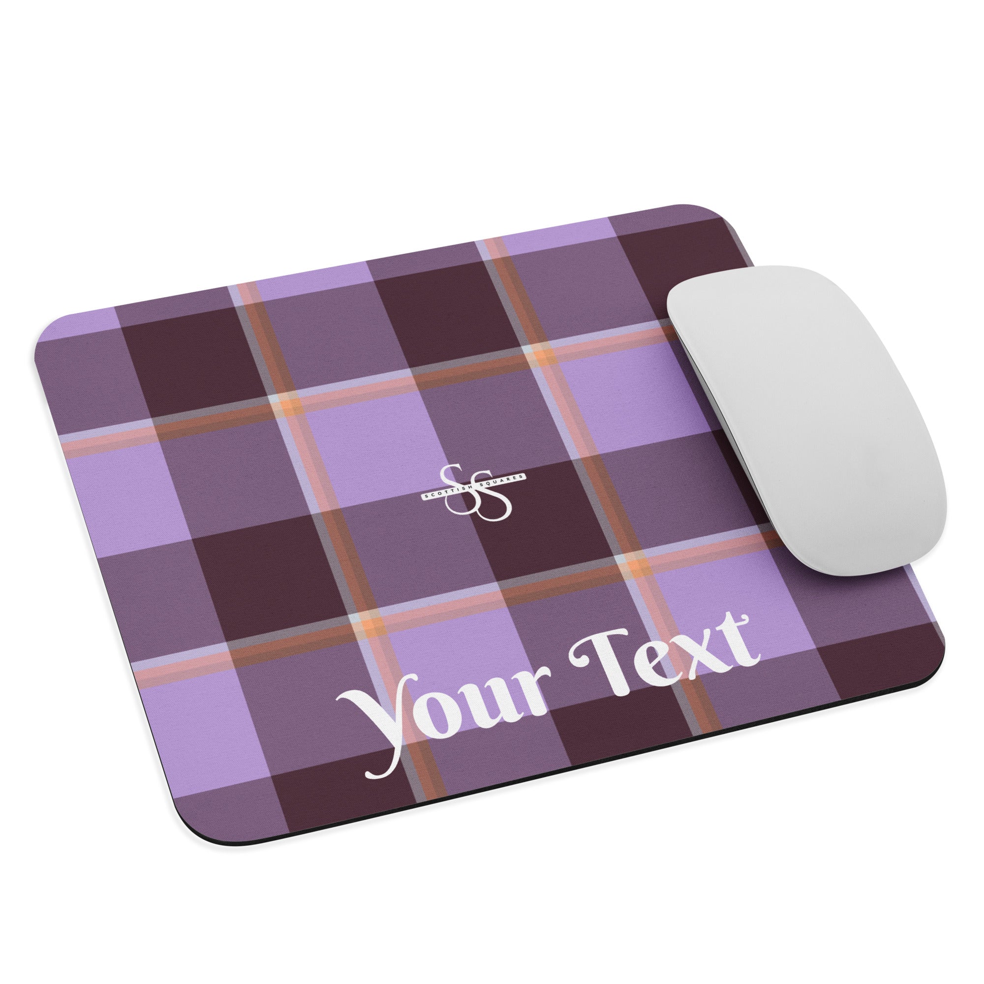 Personalized Light Wisteria and Livid Brown Plaid Mouse Pad - Scottish Squares