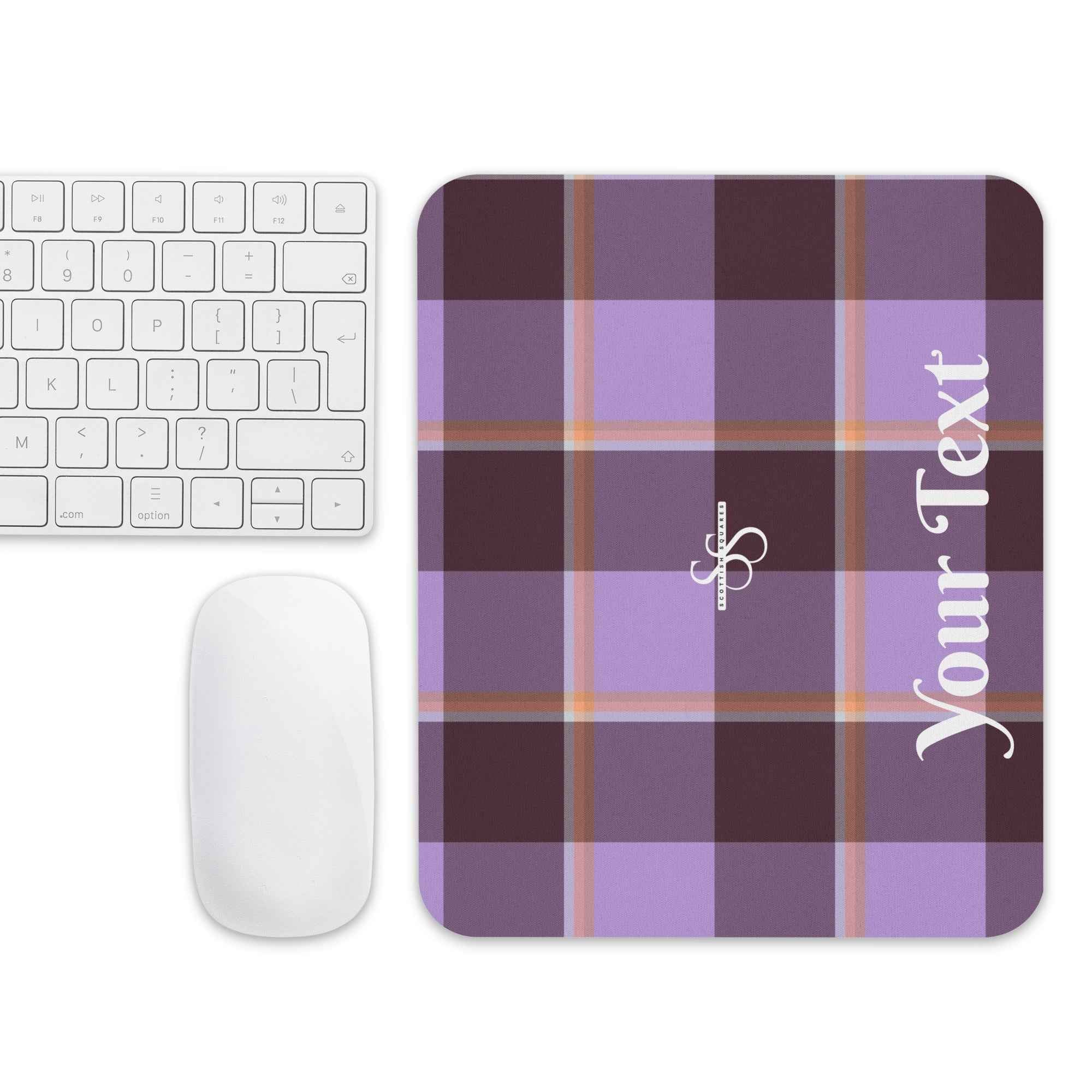 Personalized Light Wisteria and Livid Brown Plaid Mouse Pad - Scottish Squares