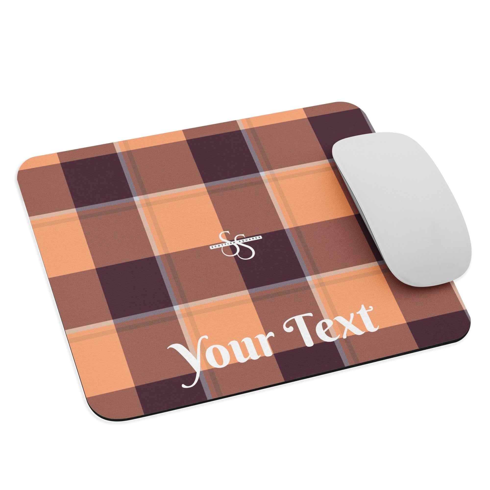 Personalized Hit Pink and Livid Brown Plaid Mouse Pad - Scottish Squares