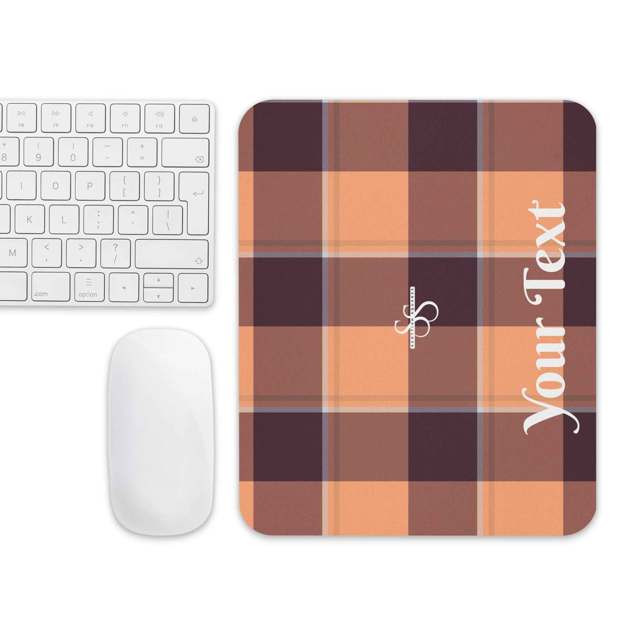 Personalized Hit Pink and Livid Brown Plaid Mouse Pad - Scottish Squares