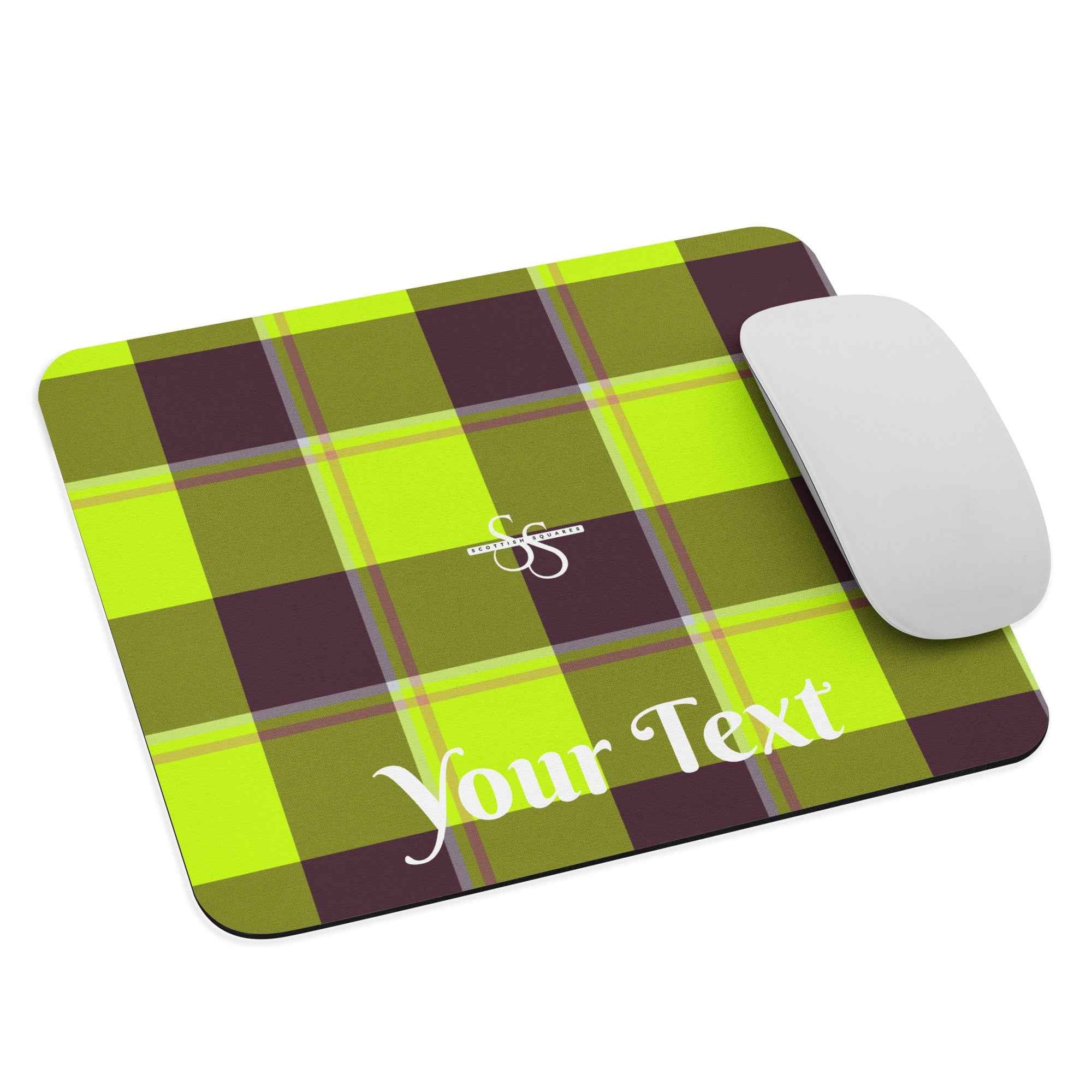 Personalized Electric Lime and Livid Brown Plaid Mouse Pad - Scottish Squares