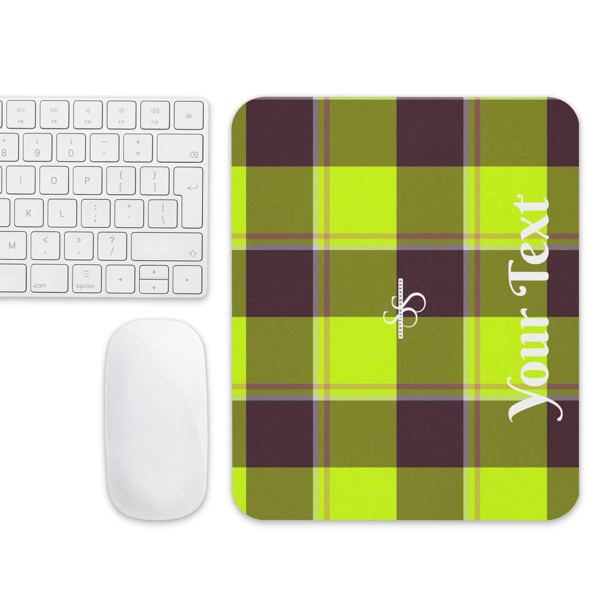 Personalized Electric Lime and Livid Brown Plaid Mouse Pad - Scottish Squares