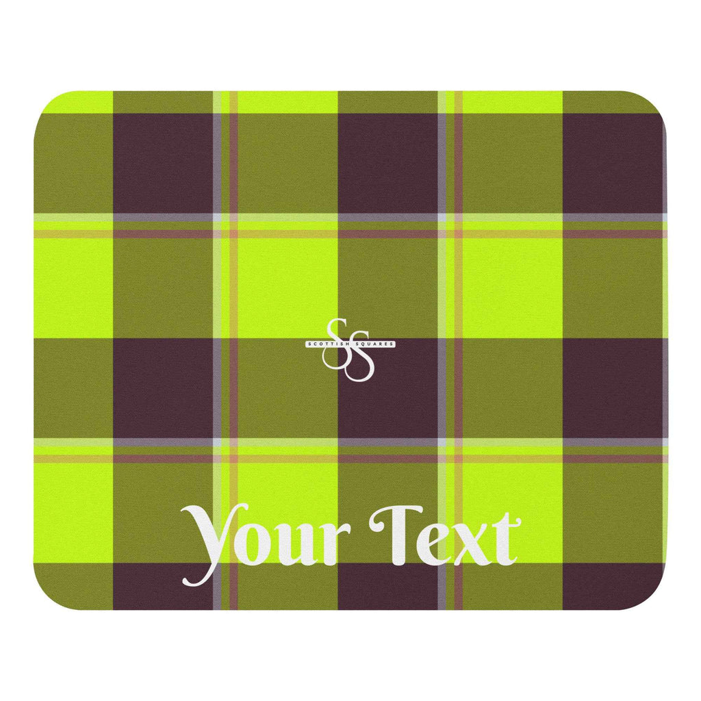 Personalized Electric Lime and Livid Brown Plaid Mouse Pad - Scottish Squares