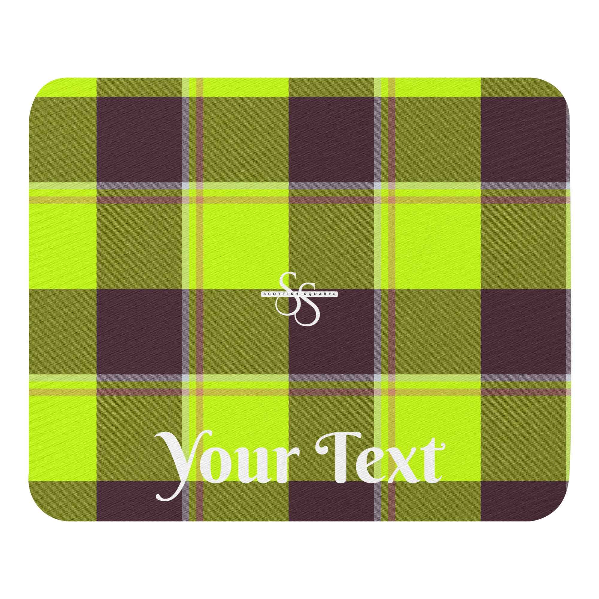 Personalized Electric Lime and Livid Brown Plaid Mouse Pad - Scottish Squares