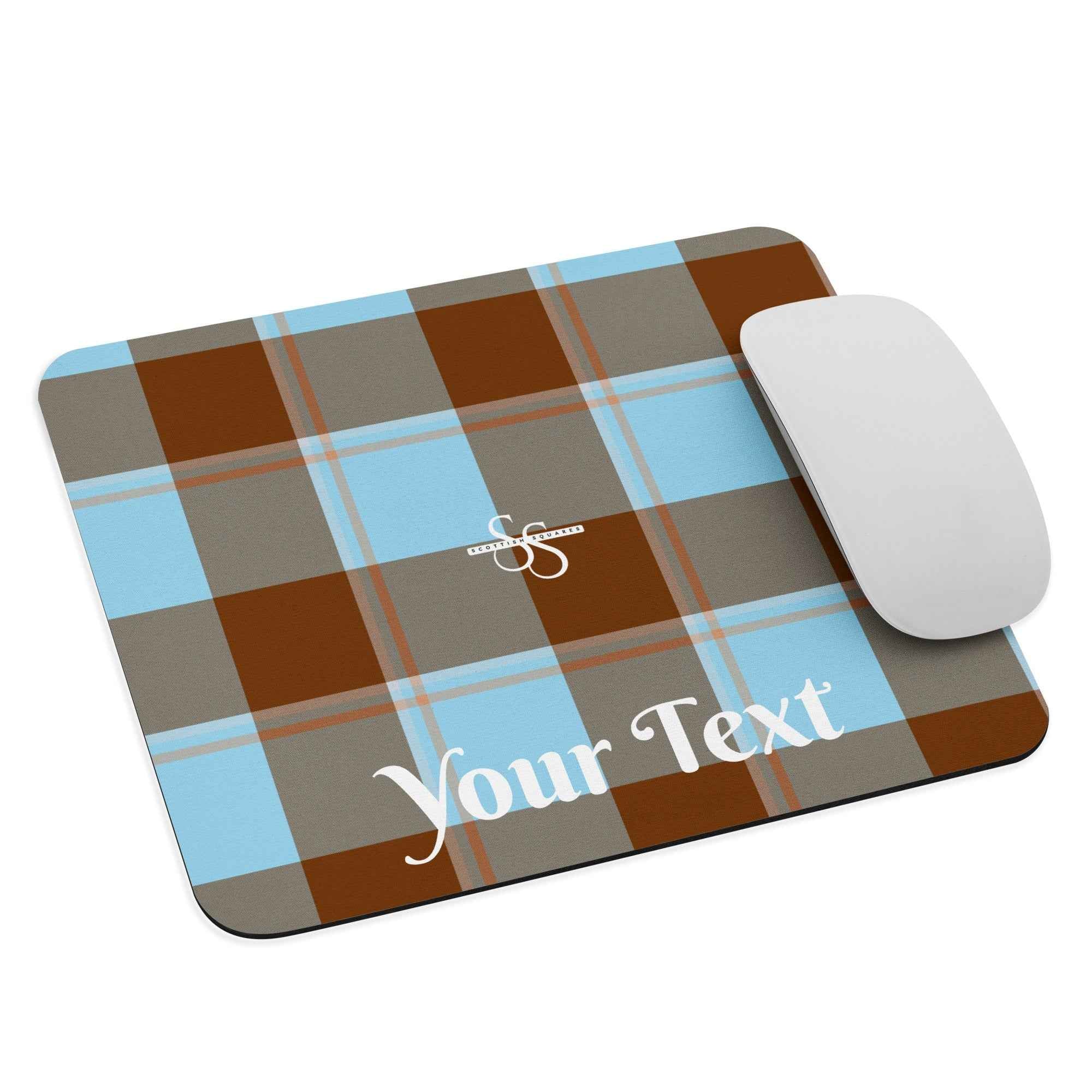 Personalized Blizzard Blue and Livid Brown Plaid Mouse Pad - Scottish Squares