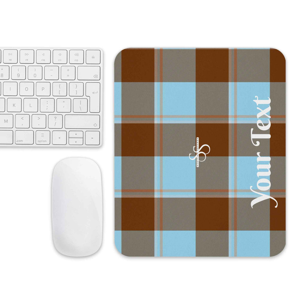 Personalized Blizzard Blue and Livid Brown Plaid Mouse Pad - Scottish Squares