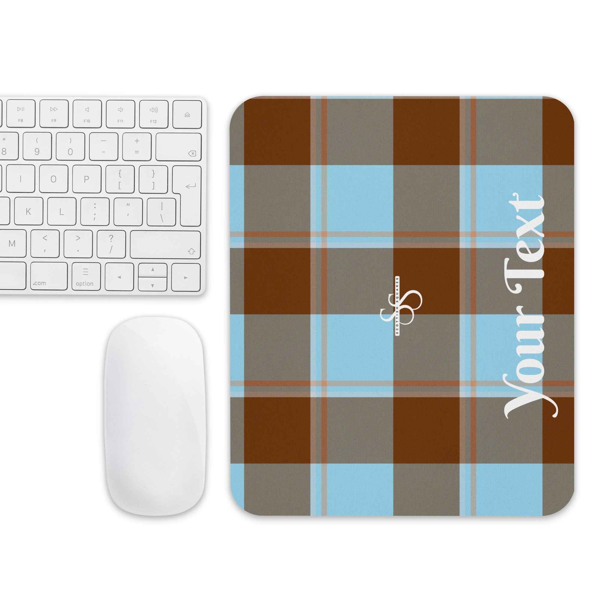 Personalized Blizzard Blue and Livid Brown Plaid Mouse Pad - Scottish Squares