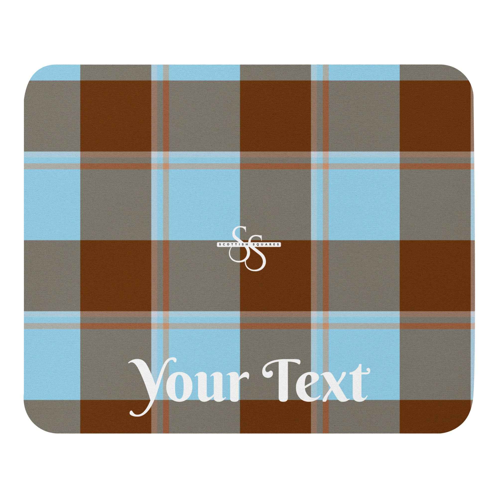 Personalized Blizzard Blue and Livid Brown Plaid Mouse Pad - Scottish Squares