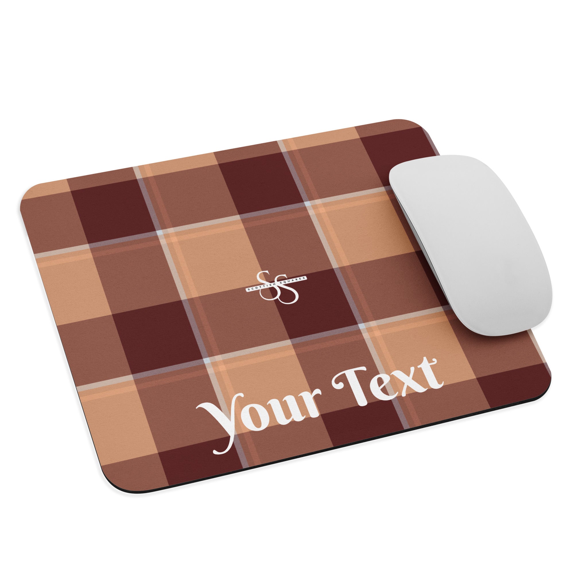 Personalized Whiskey and Livid Brown Plaid Mouse Pad - Scottish Squares