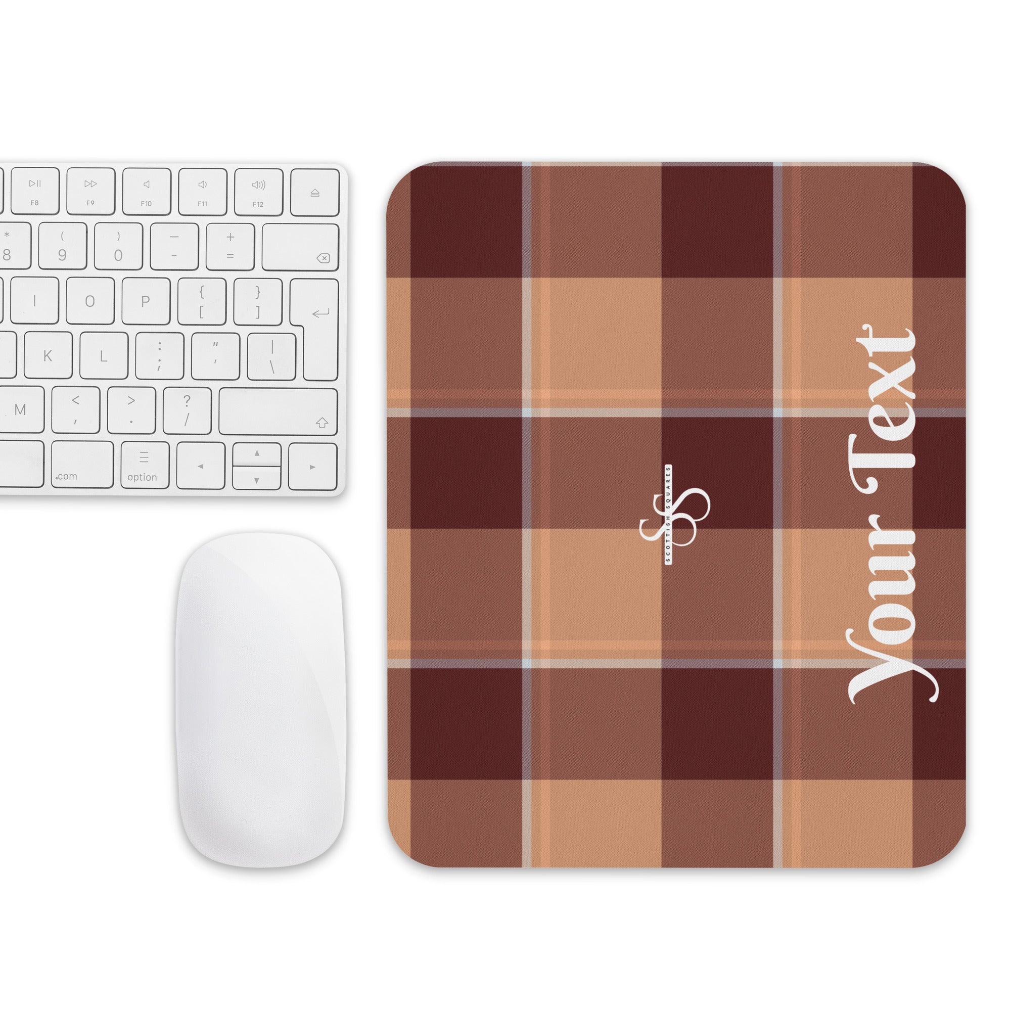 Personalized Whiskey and Livid Brown Plaid Mouse Pad - Scottish Squares