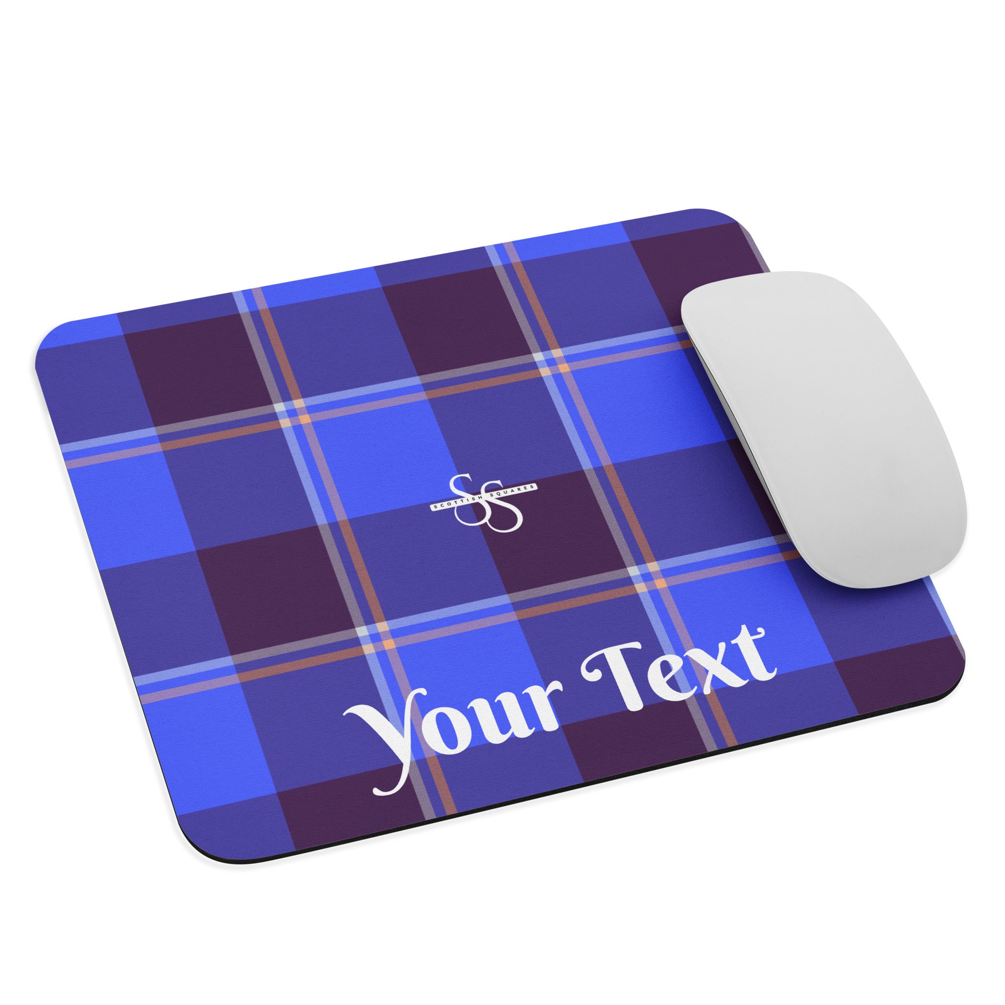 Personalized Cornflower Blue and Livid Brown Plaid Mouse Pad - Scottish Squares
