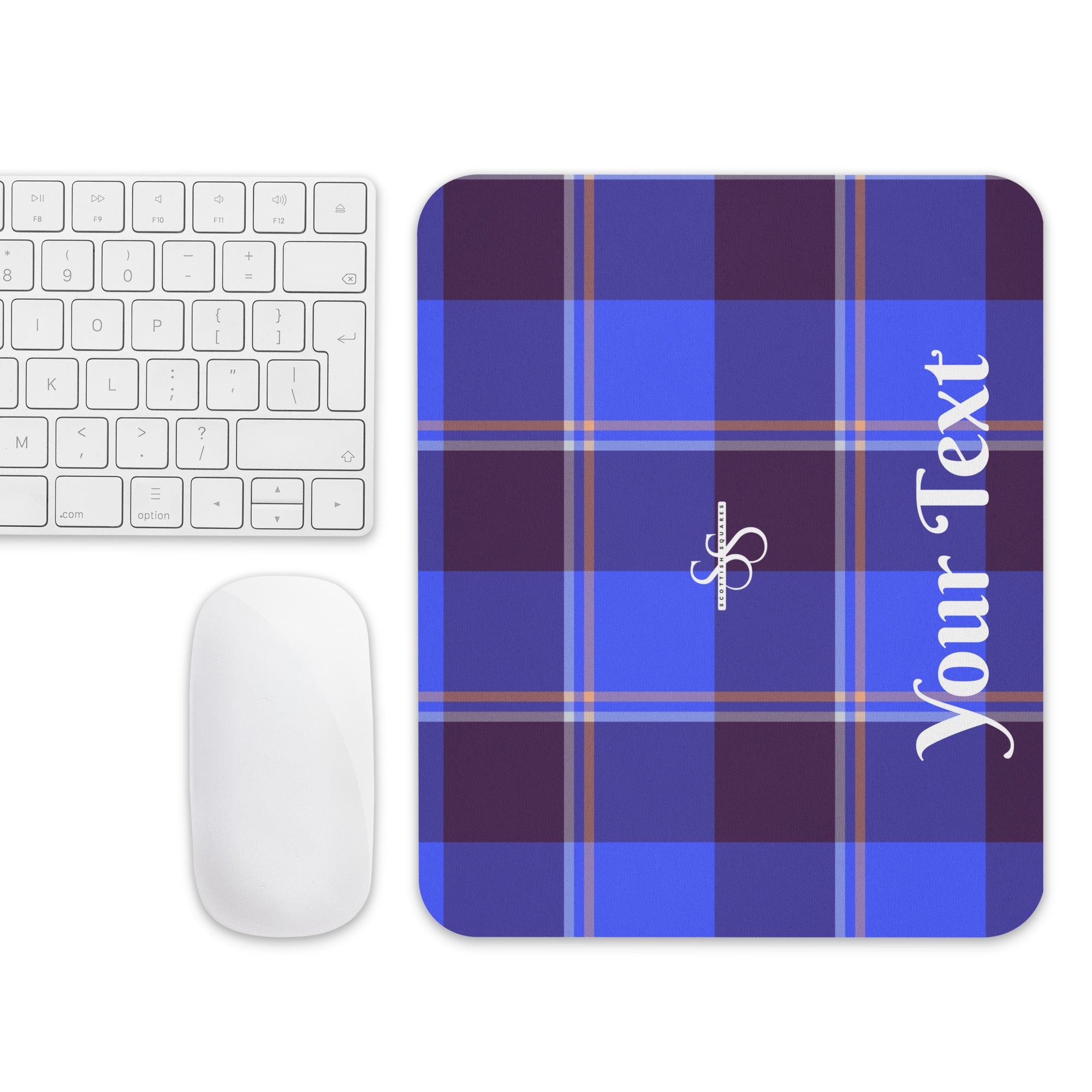 Personalized Cornflower Blue and Livid Brown Plaid Mouse Pad - Scottish Squares