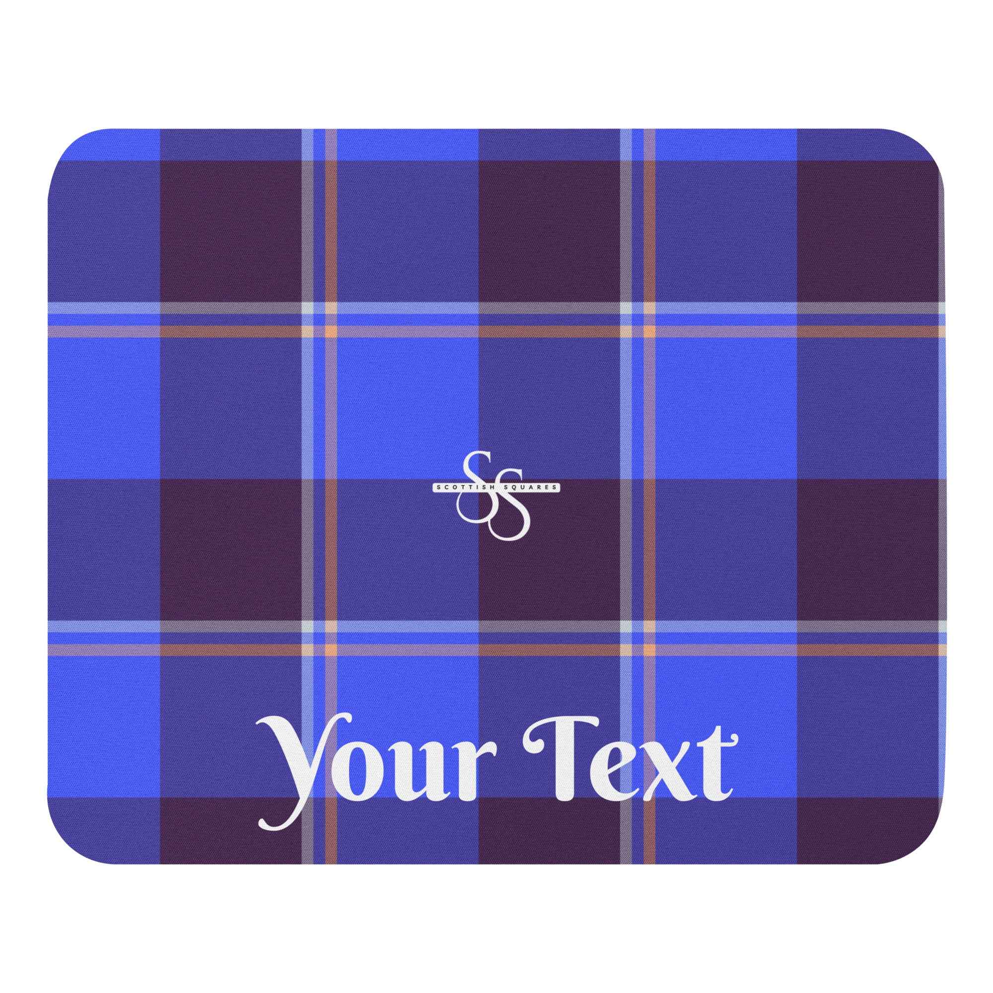 Personalized Cornflower Blue and Livid Brown Plaid Mouse Pad - Scottish Squares