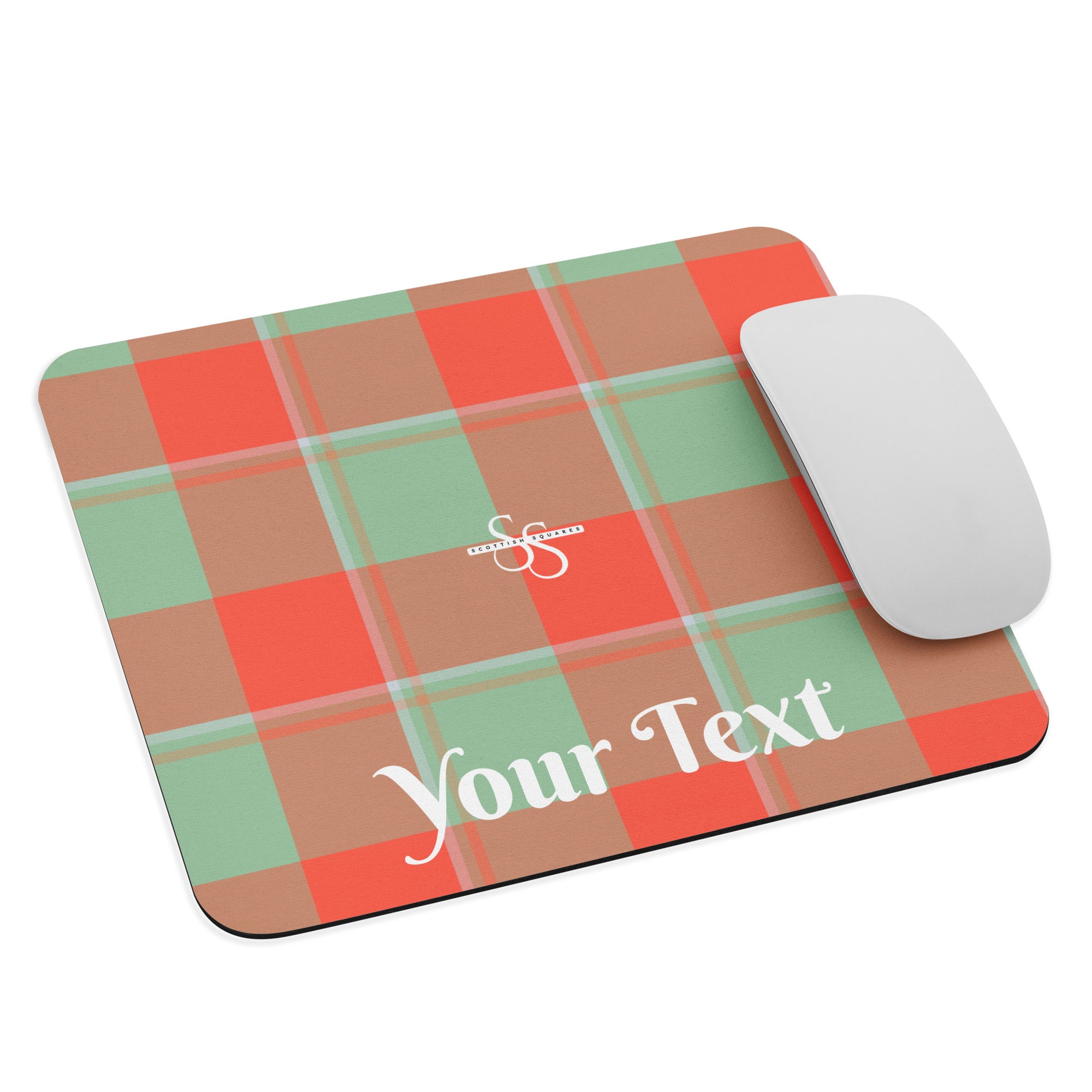 Personalized Spring Rain and Persimmon Plaid Mouse Pad - Scottish Squares