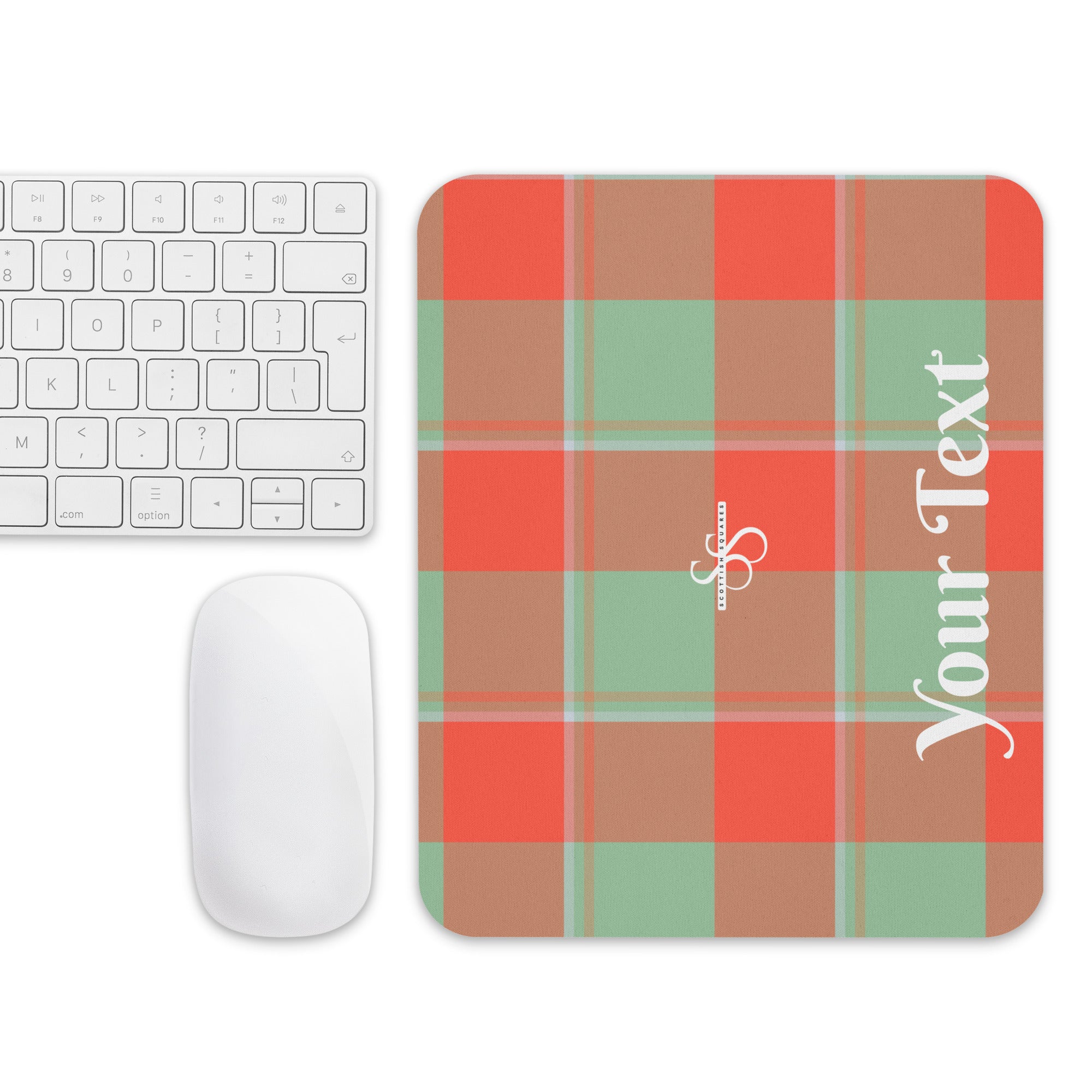 Personalized Spring Rain and Persimmon Plaid Mouse Pad - Scottish Squares