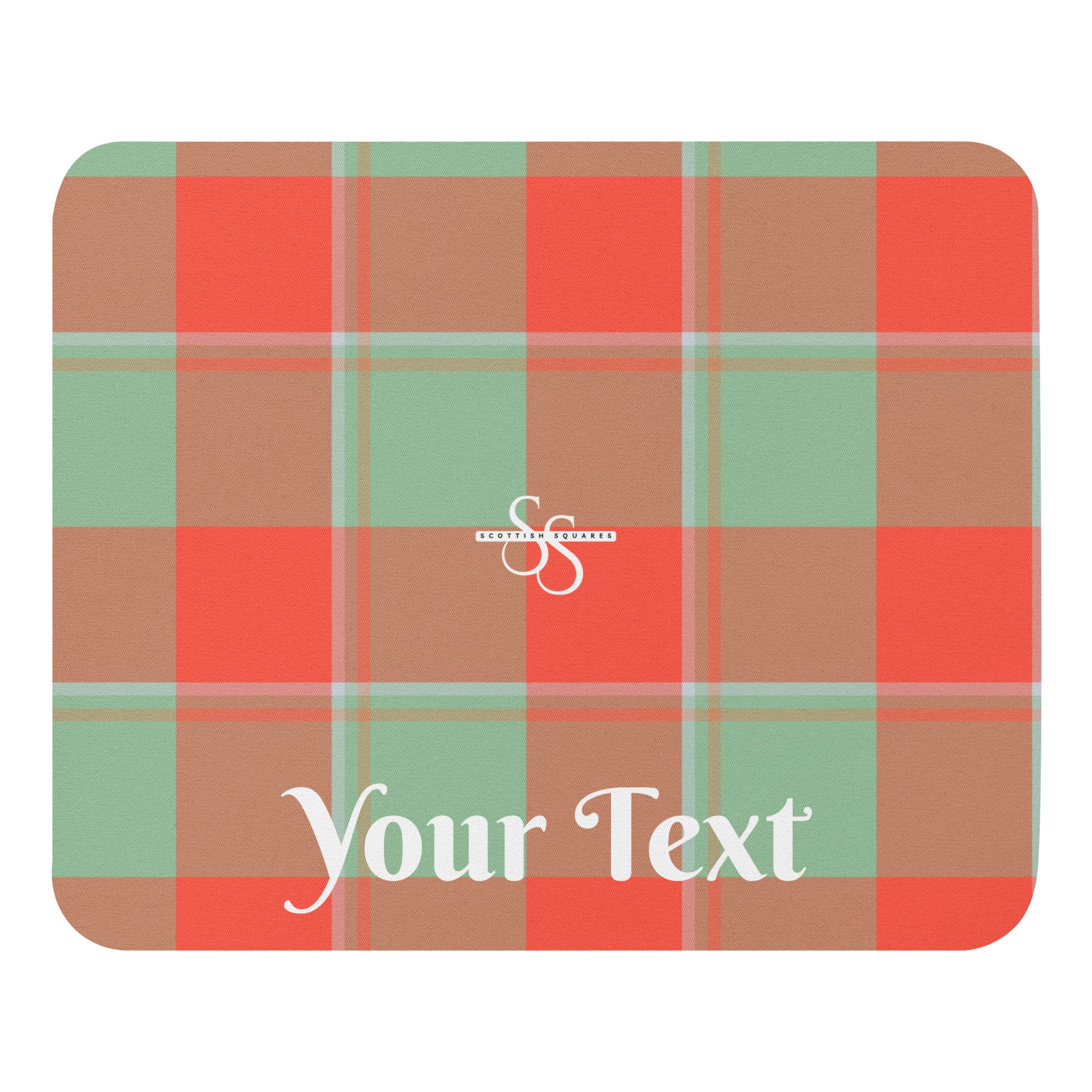 Personalized Spring Rain and Persimmon Plaid Mouse Pad - Scottish Squares