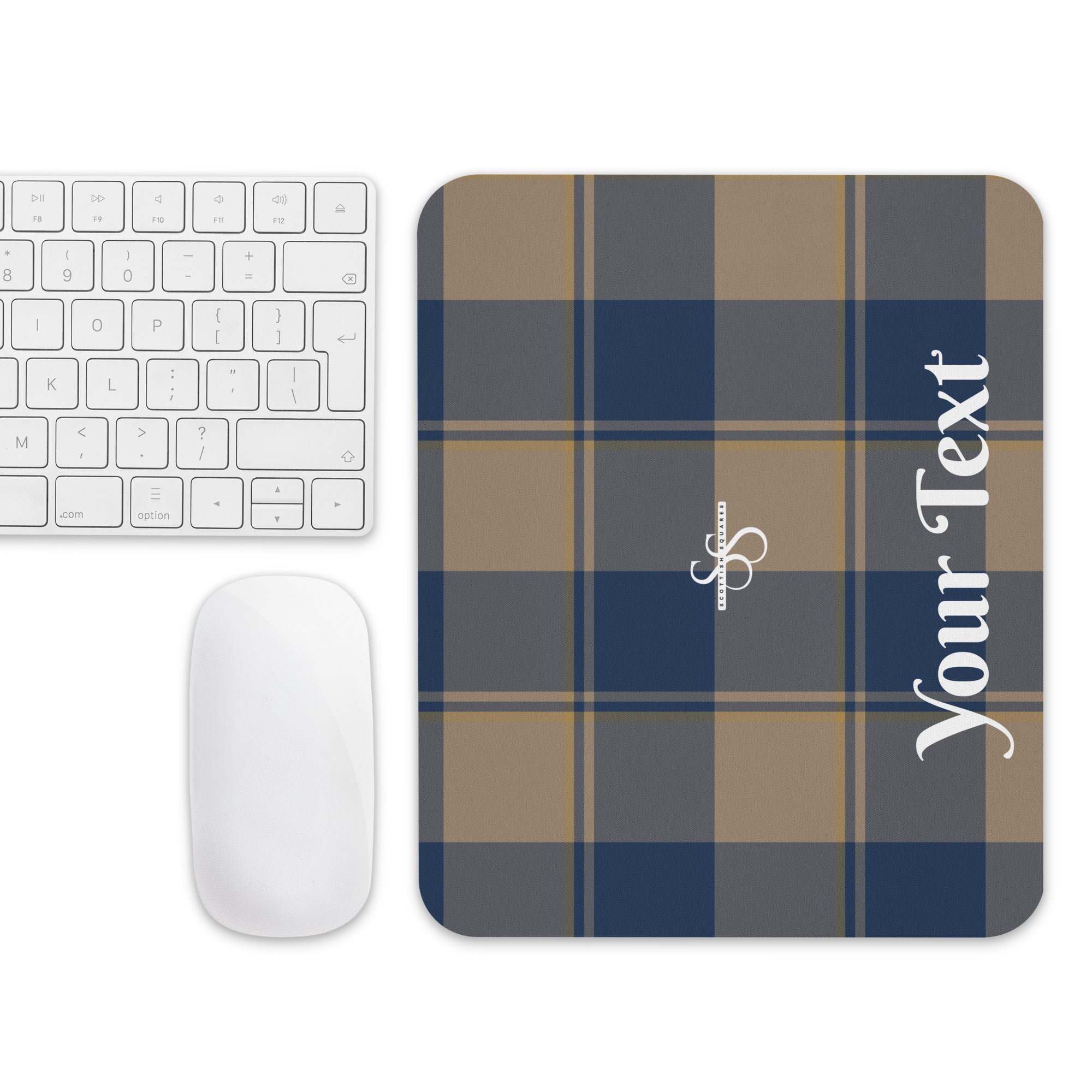 Personalized Cello and Donkey Brown Plaid Mouse Pad - Scottish Squares