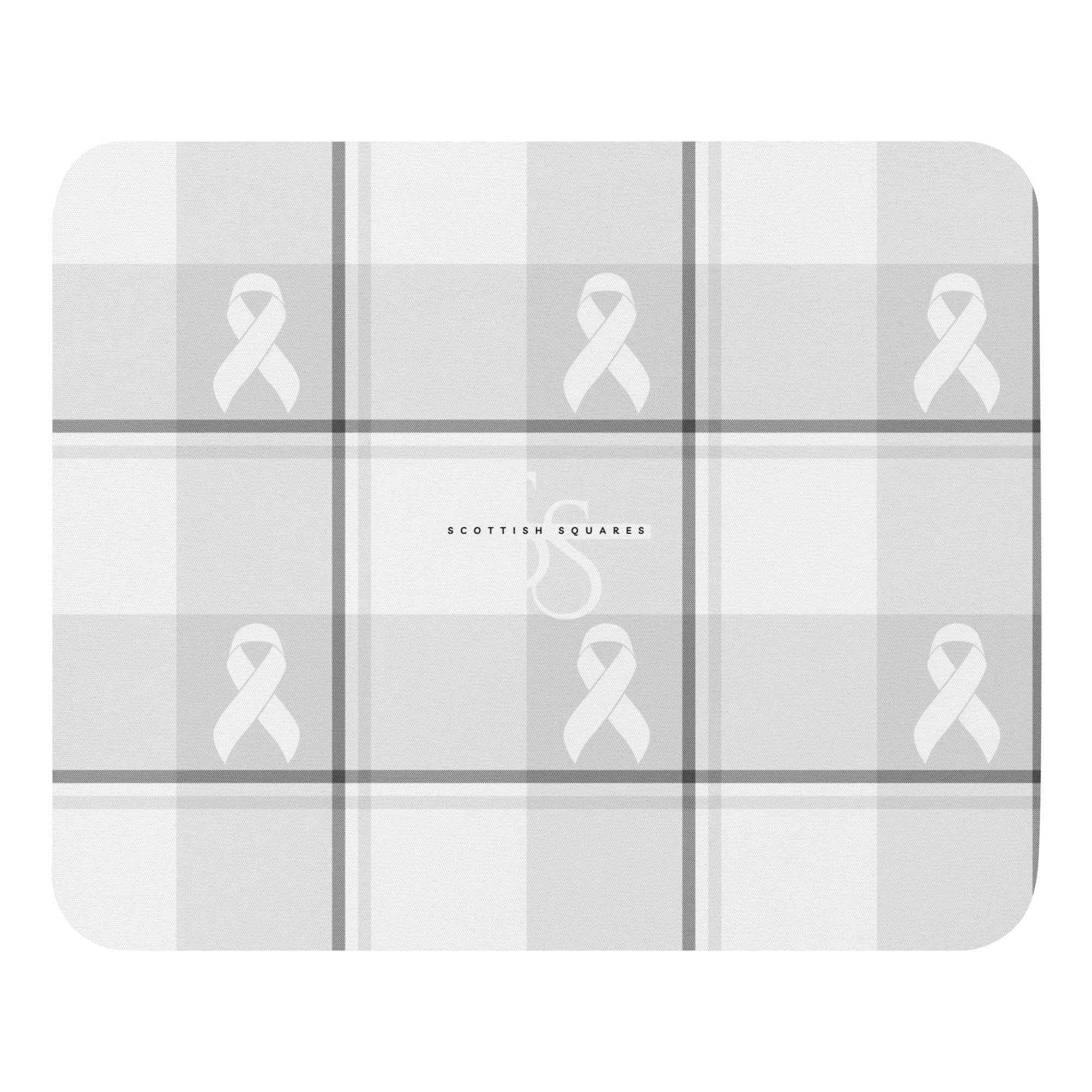 Mouse Pad Lung Cancer Awareness Plaid, White Ribbon, Supportive Gift - Scottish Squares