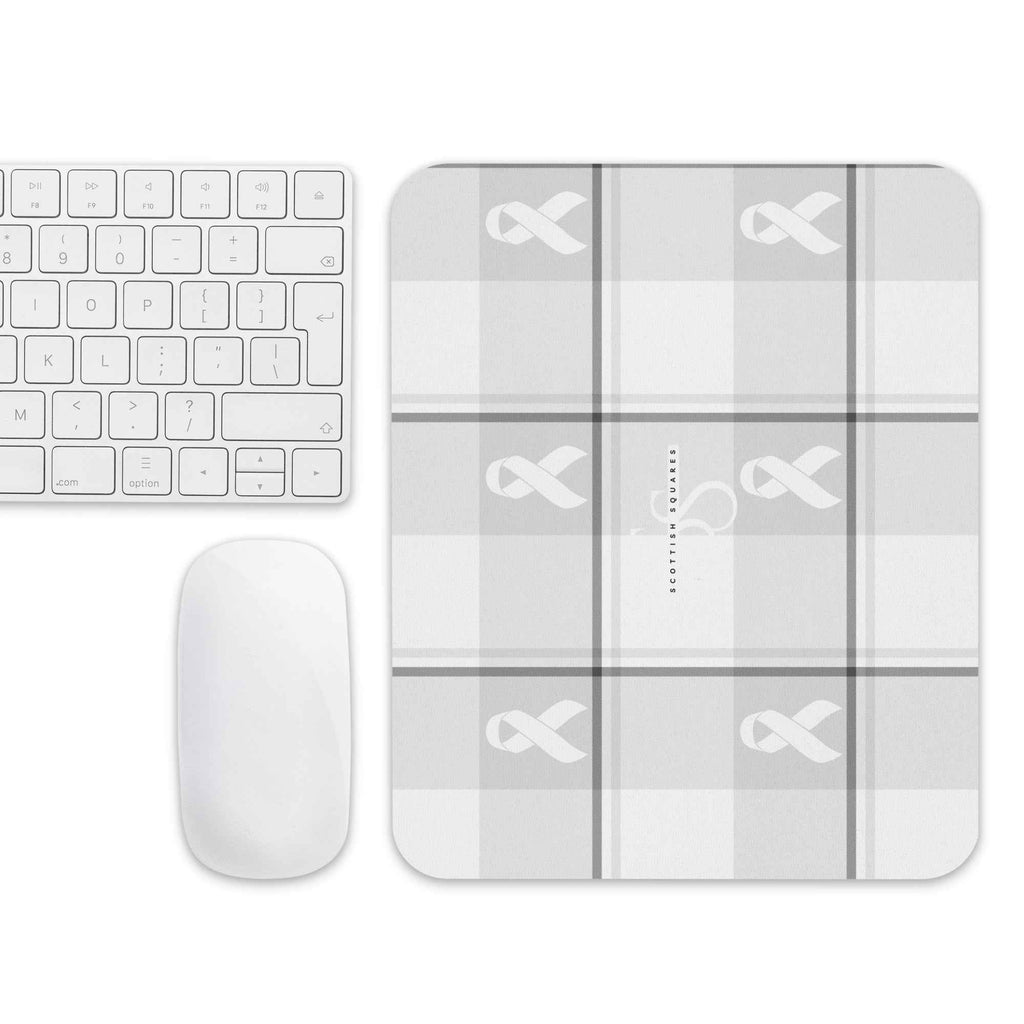 Mouse Pad Lung Cancer Awareness Plaid, White Ribbon, Supportive Gift - Scottish Squares