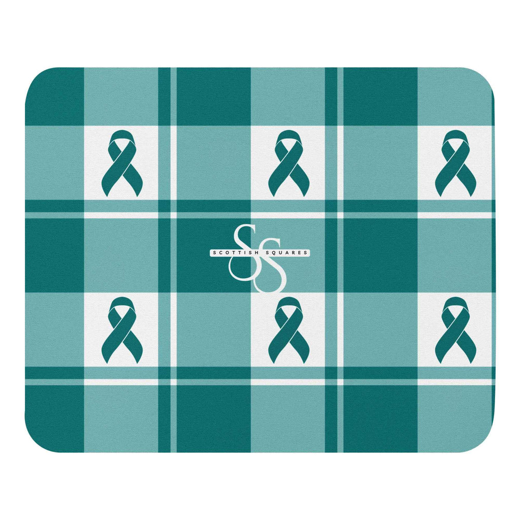 Mouse Pad Cervical Cancer Awareness Plaid, Teal Ribbon, Supportive Gift - Scottish Squares