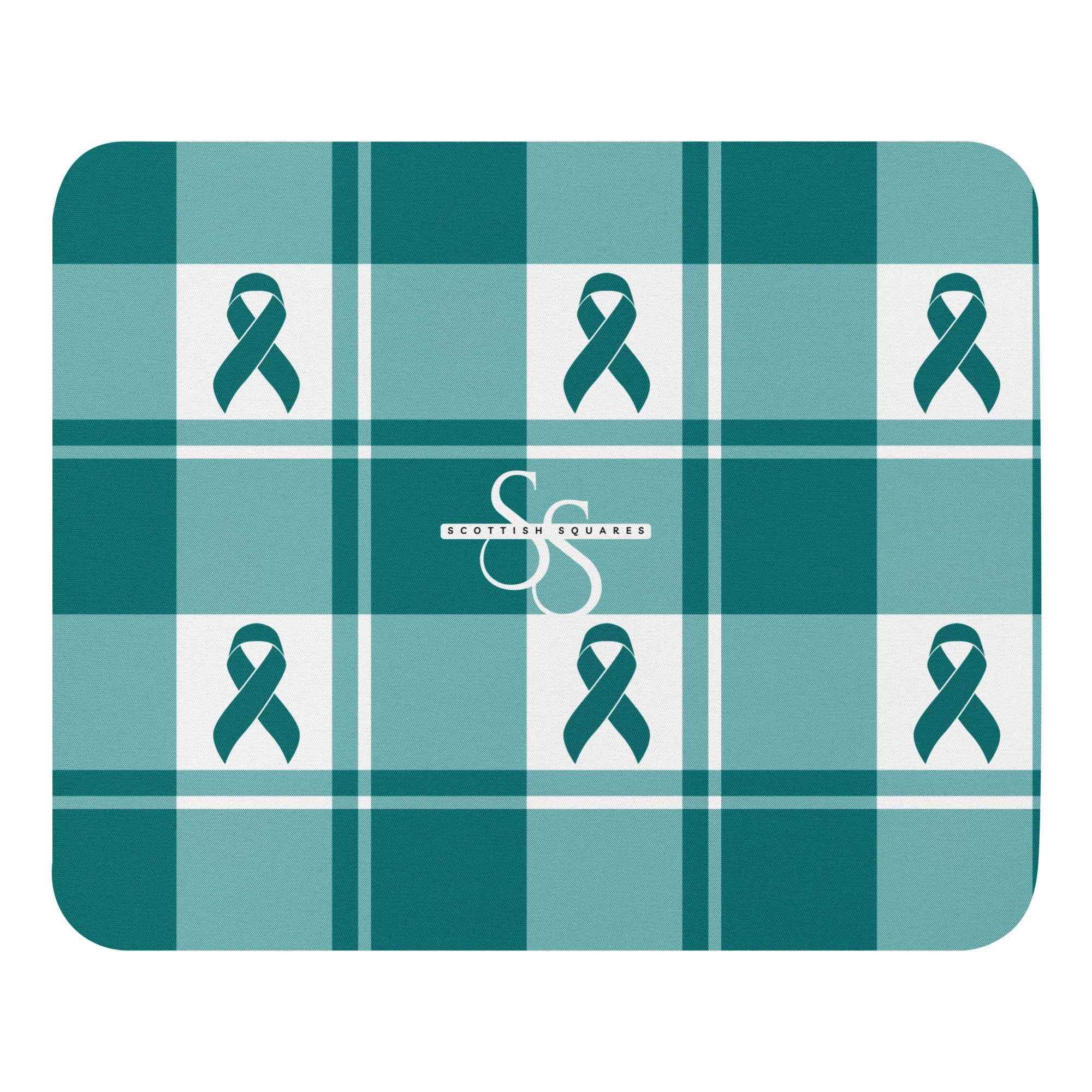 Mouse Pad Cervical Cancer Awareness Plaid, Teal Ribbon, Supportive Gift - Scottish Squares