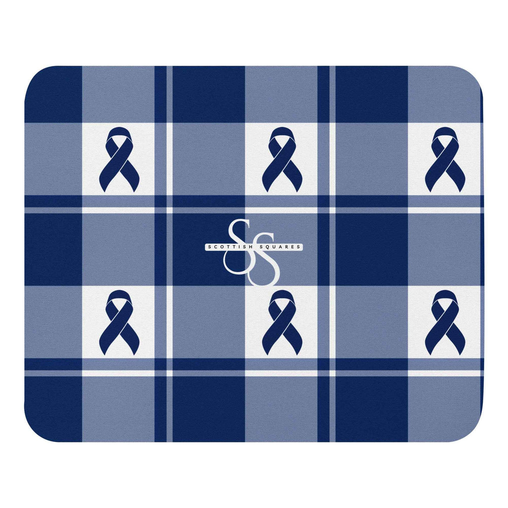 Mouse Pad Colorectal Cancer Awareness Plaid, Dark Blue Ribbon, Supportive Gift - Scottish Squares