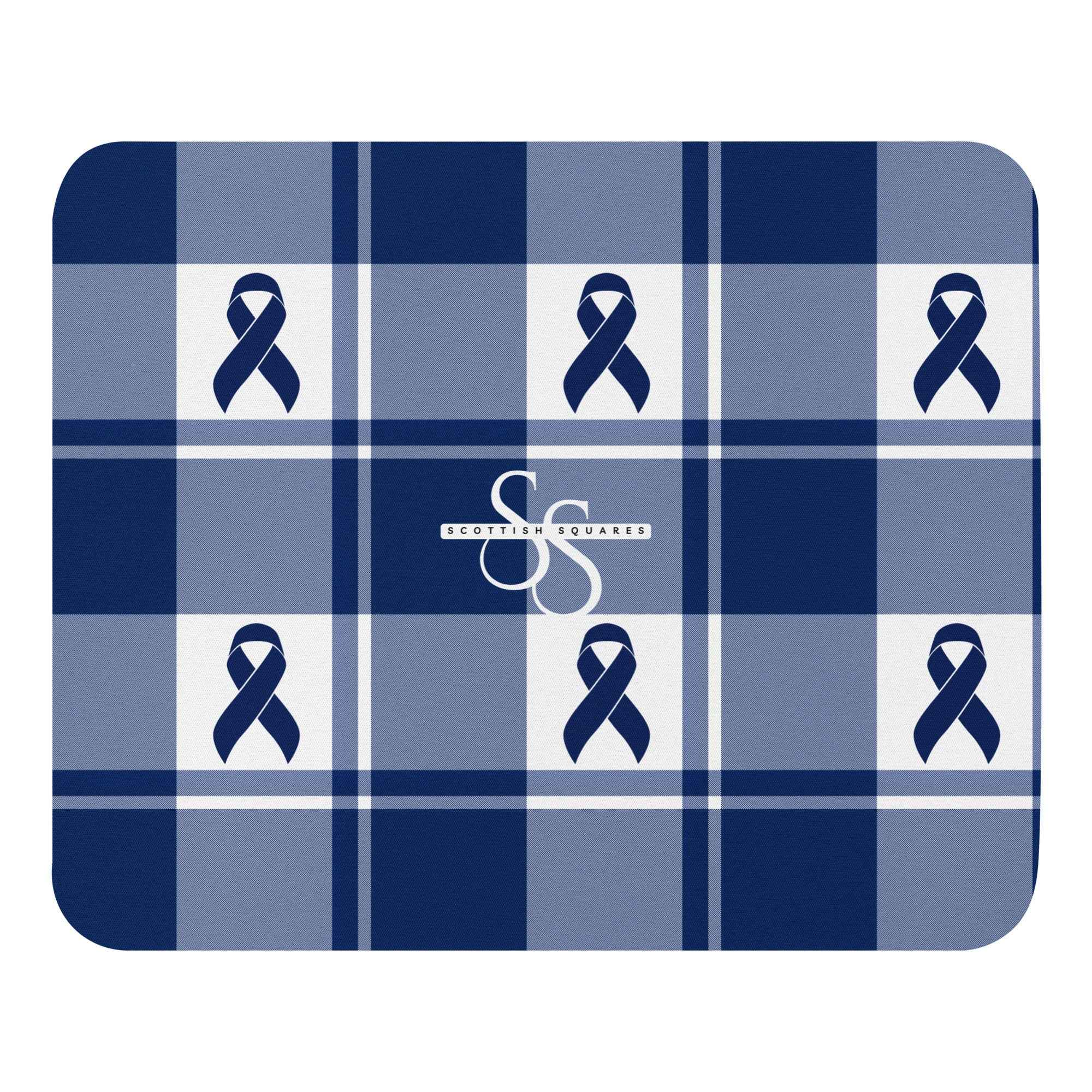 Mouse Pad Colorectal Cancer Awareness Plaid, Dark Blue Ribbon, Supportive Gift - Scottish Squares