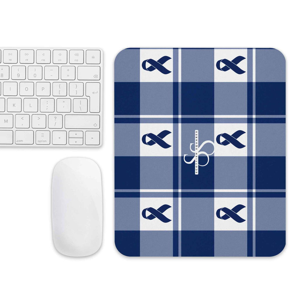 Mouse Pad Colorectal Cancer Awareness Plaid, Dark Blue Ribbon, Supportive Gift - Scottish Squares