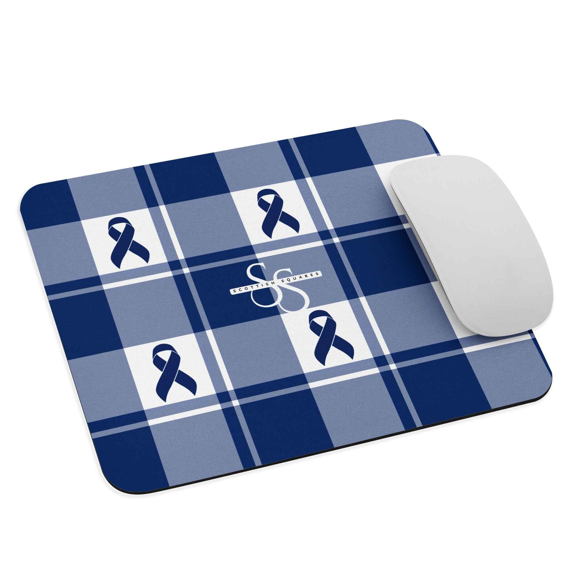 Mouse Pad Colorectal Cancer Awareness Plaid, Dark Blue Ribbon, Supportive Gift Default Title - Scottish Squares