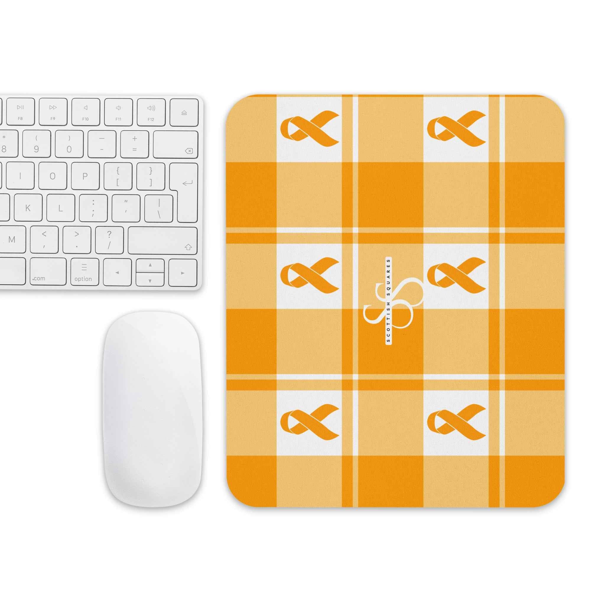 Mouse Pad Kidney Cancer Awareness Plaid, Orange Ribbon, Supportive Gift - Scottish Squares