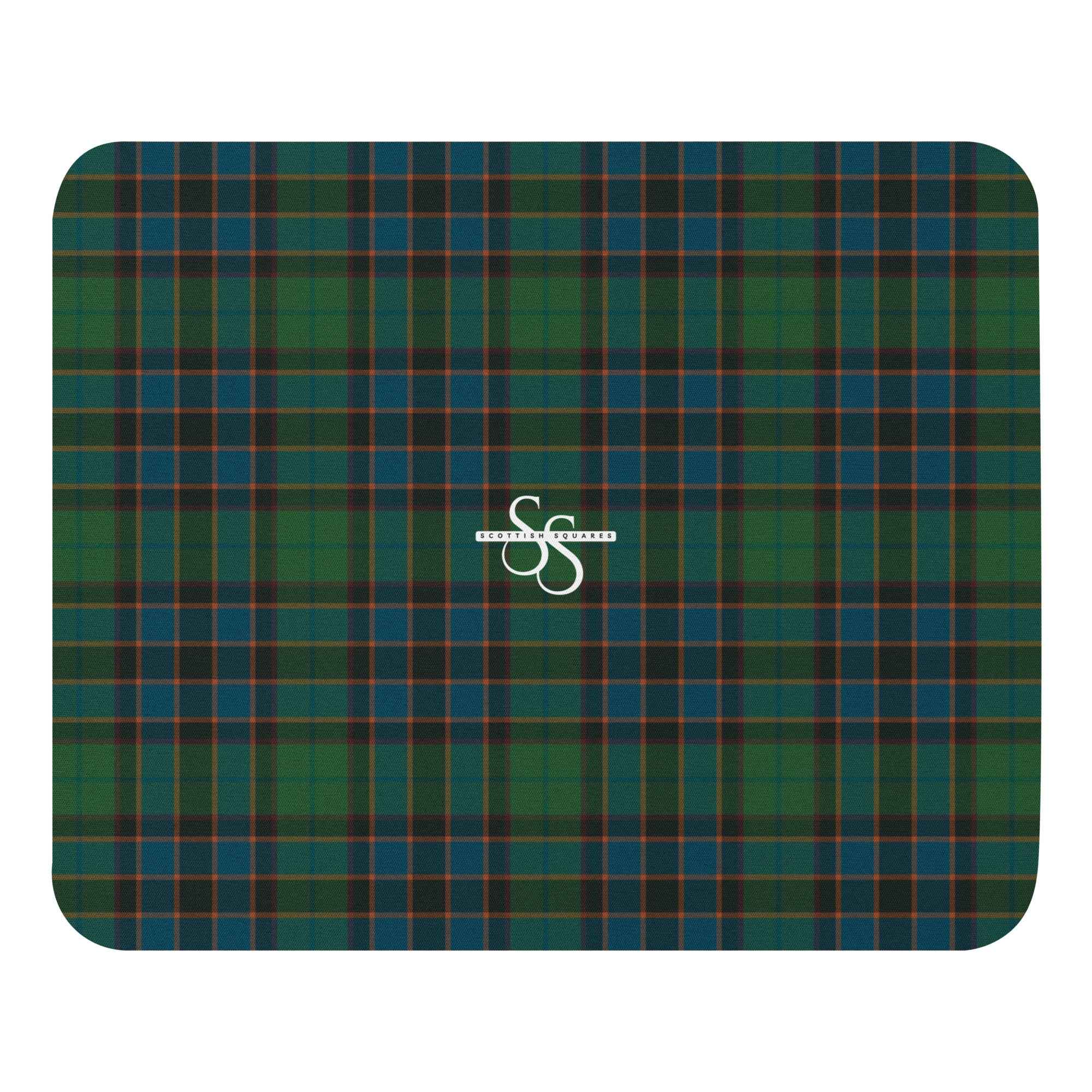 Mouse Pad Green Blue Orange Plaid Tartan