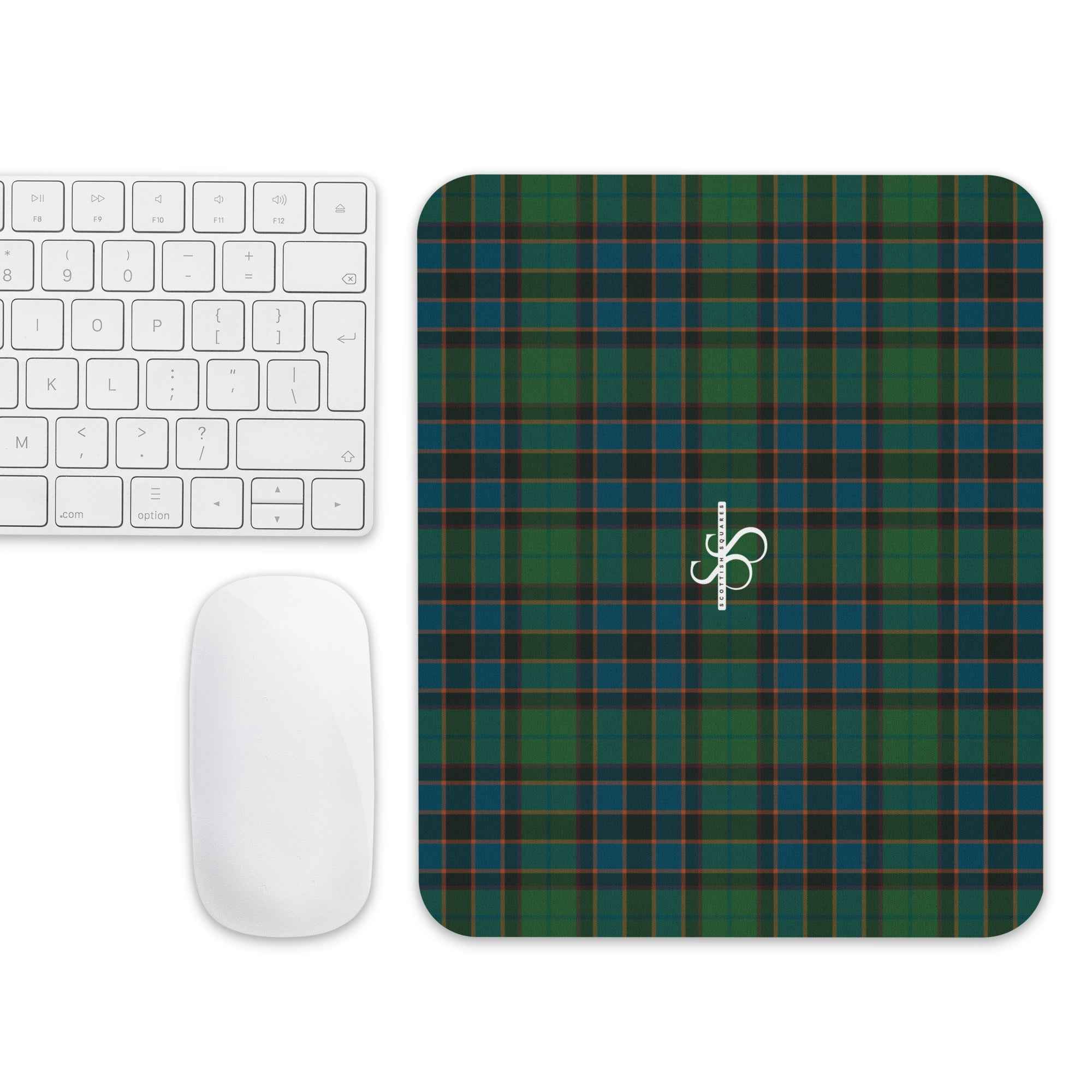 Mouse Pad Green Blue Orange Plaid Tartan