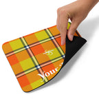 Personalized Blaze Orange and Bird Flower Plaid Mouse Pad - Scottish Squares