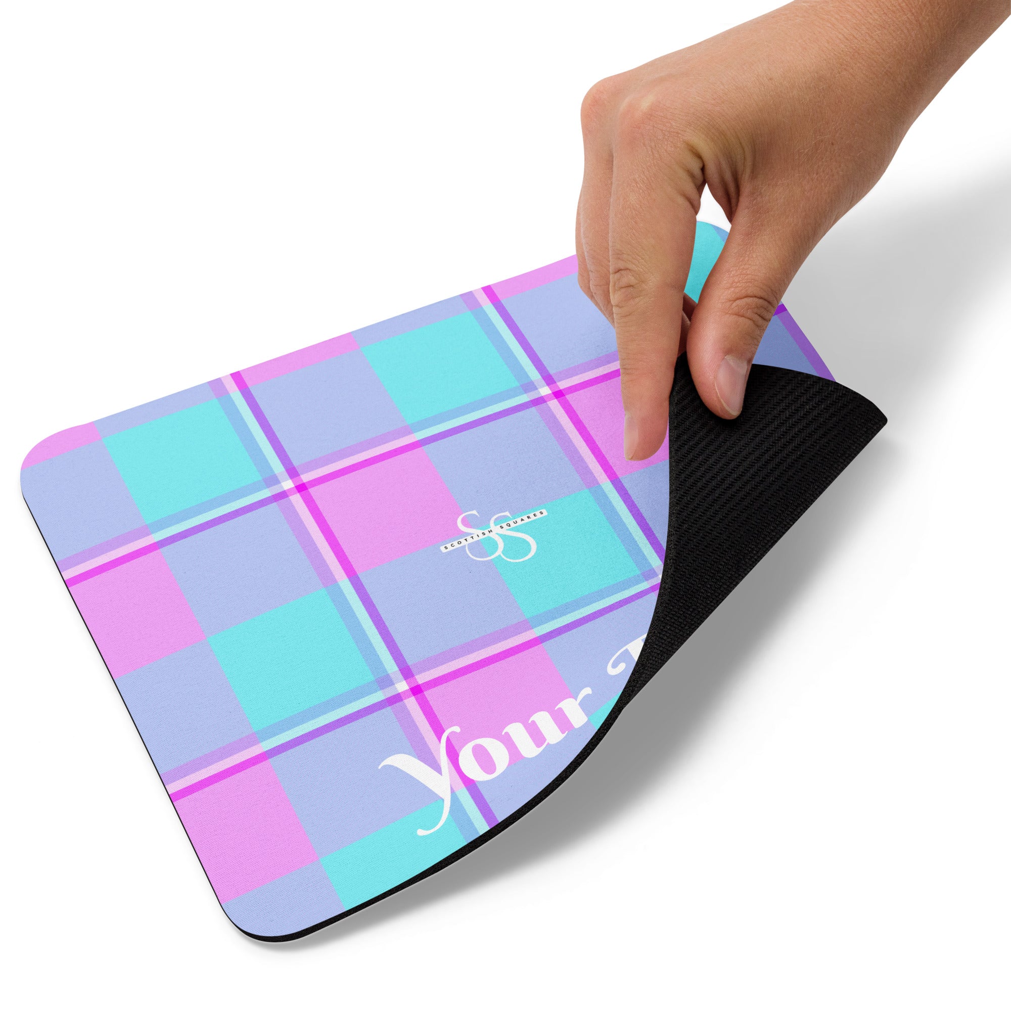 Personalized Mauve and Coastal Mist Plaid Mouse pad - Scottish Squares