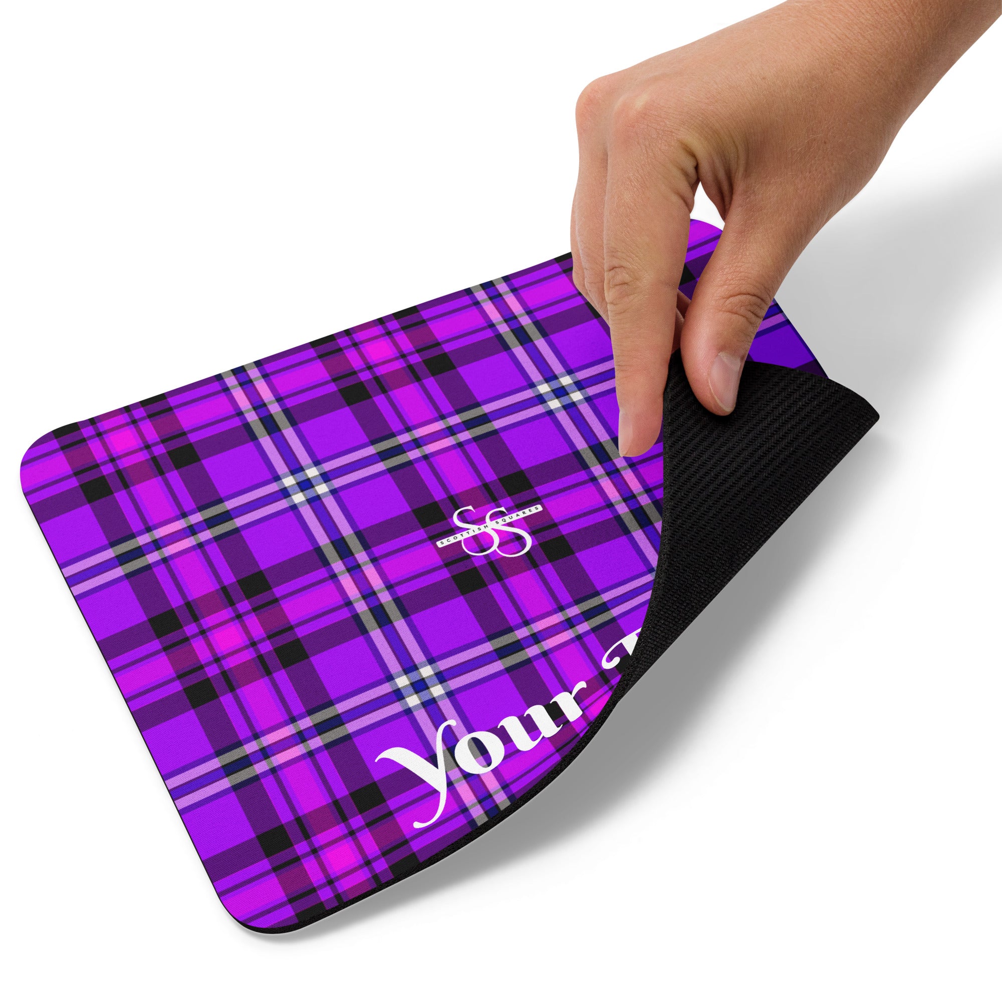 Personalized Electric Violet and Fuchsia Plaid Mouse Pad - Scottish Squares