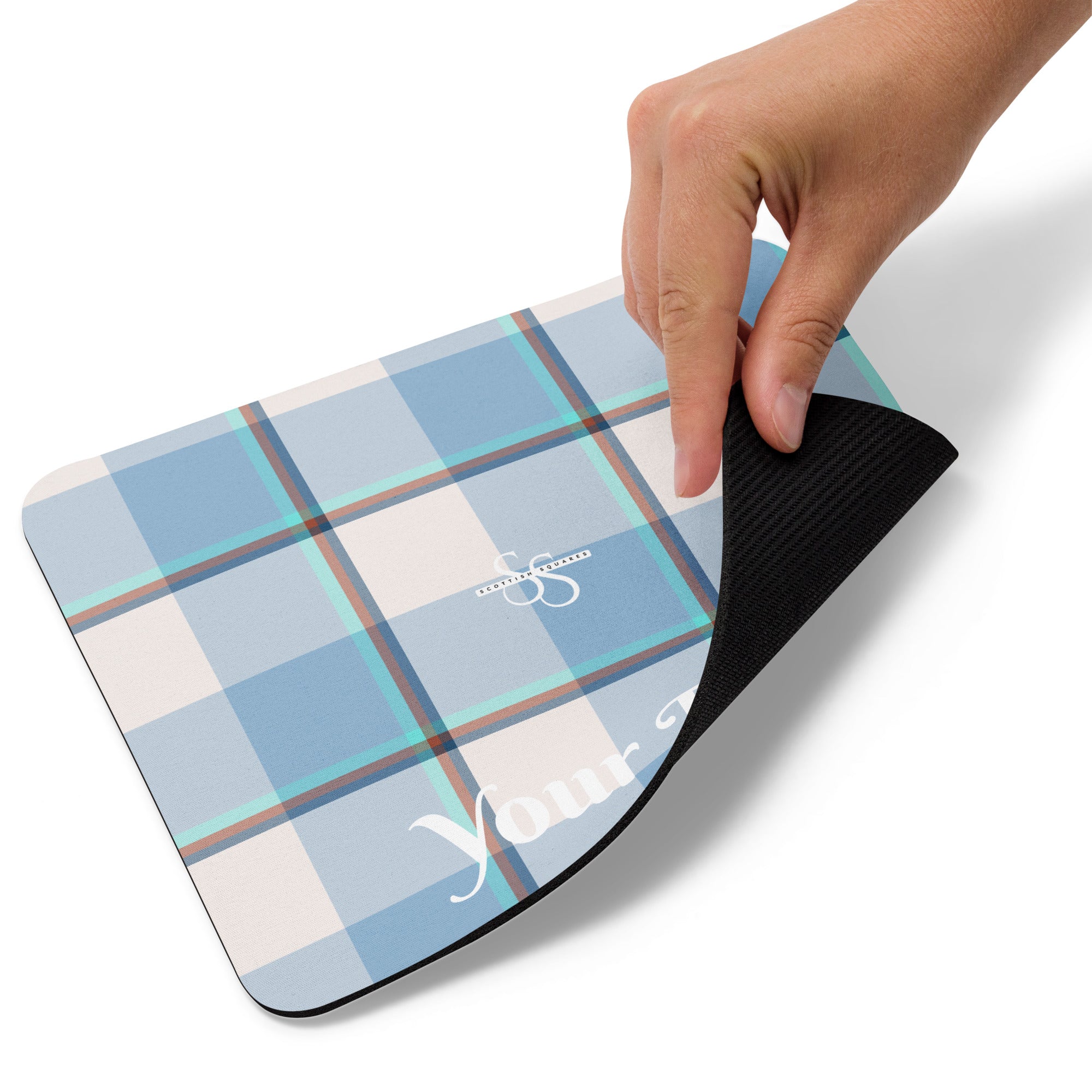 Personalized Pink Cloud and Blue Lagoon Plaid Mouse Pad - Scottish Squares