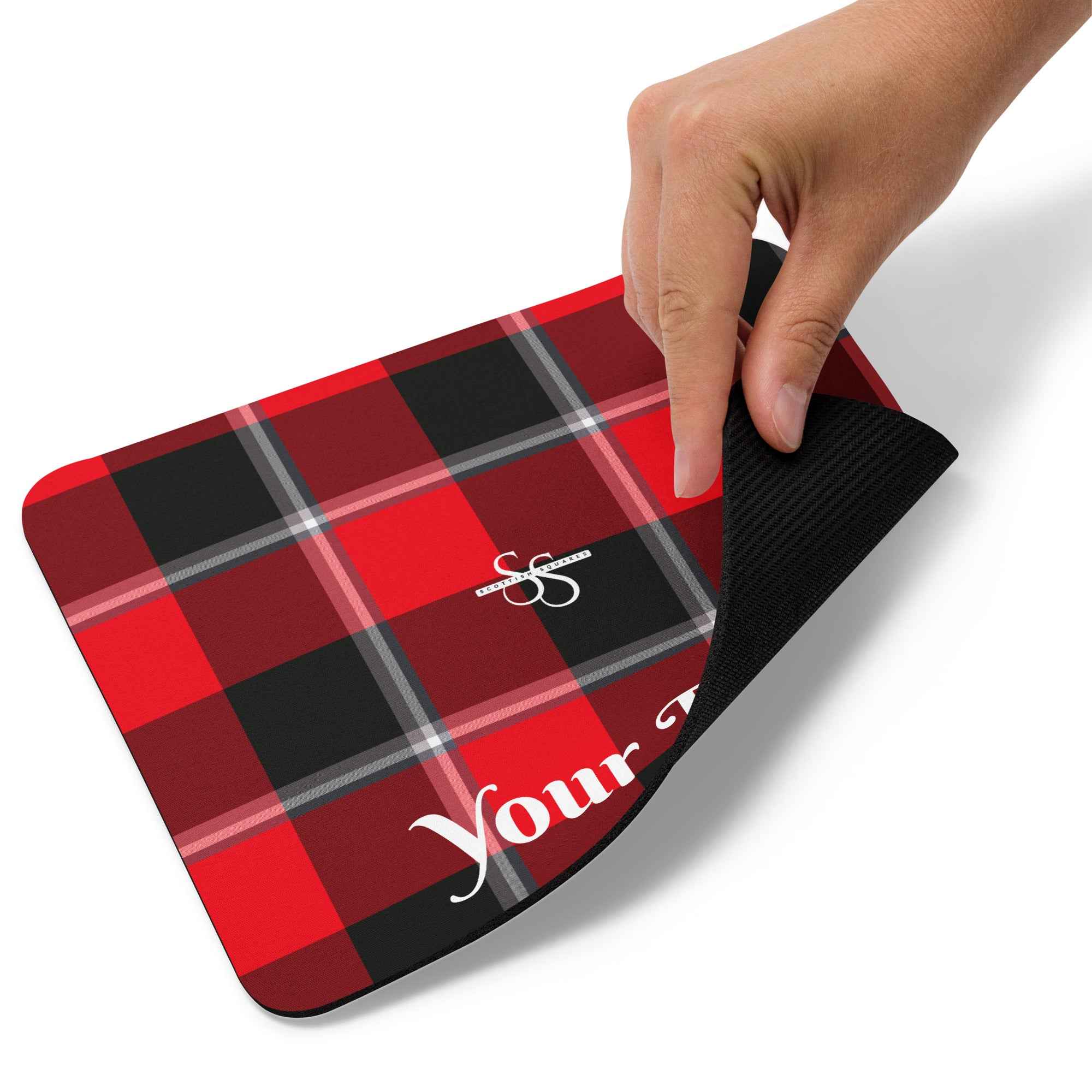 Personalized Red Ribbon and Heavy Metal Plaid Mouse Pad - Scottish Squares