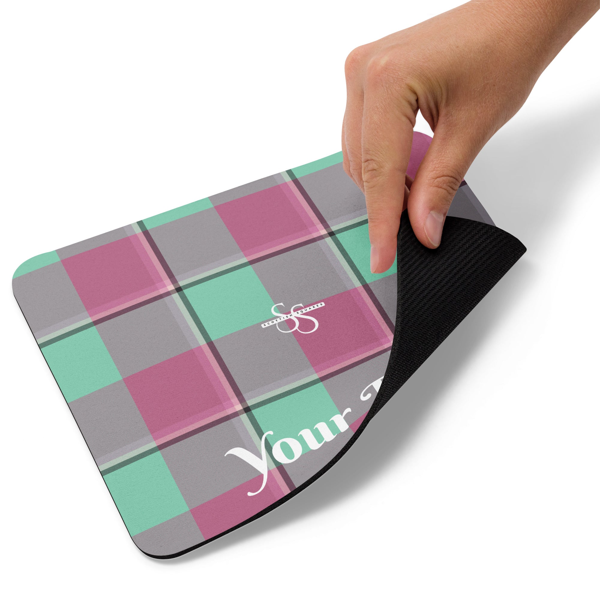 Personalized Vista Blue and Turkish Rose Plaid Mouse Pad - Scottish Squares