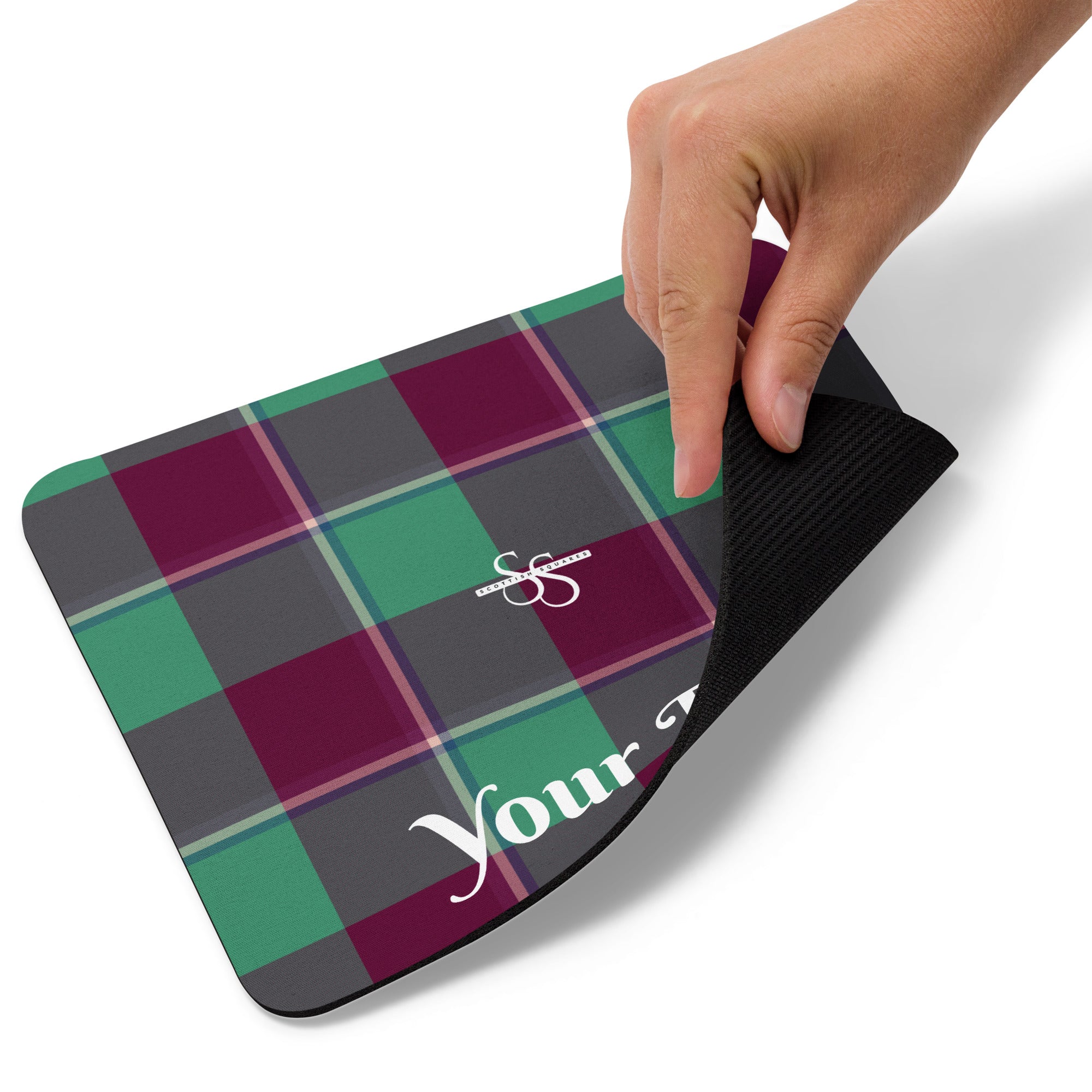 Personalized Ocean Green and Mulberry Wood Plaid Mouse Pad - Scottish Squares