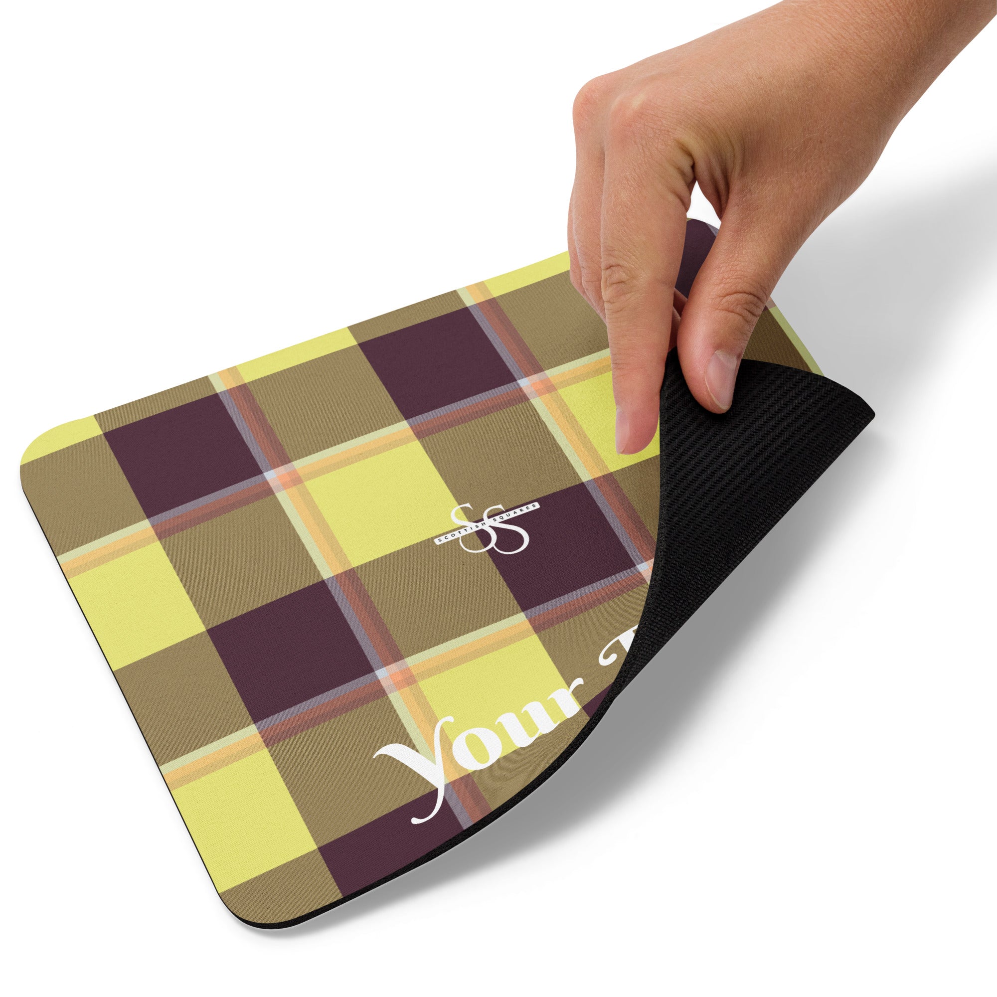 Personalized Flax and Livid Brown Plaid Mouse Pad - Scottish Squares