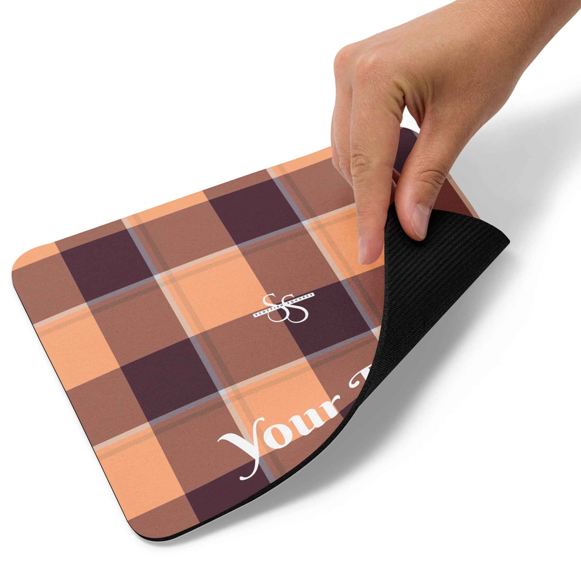 Personalized Hit Pink and Livid Brown Plaid Mouse Pad - Scottish Squares