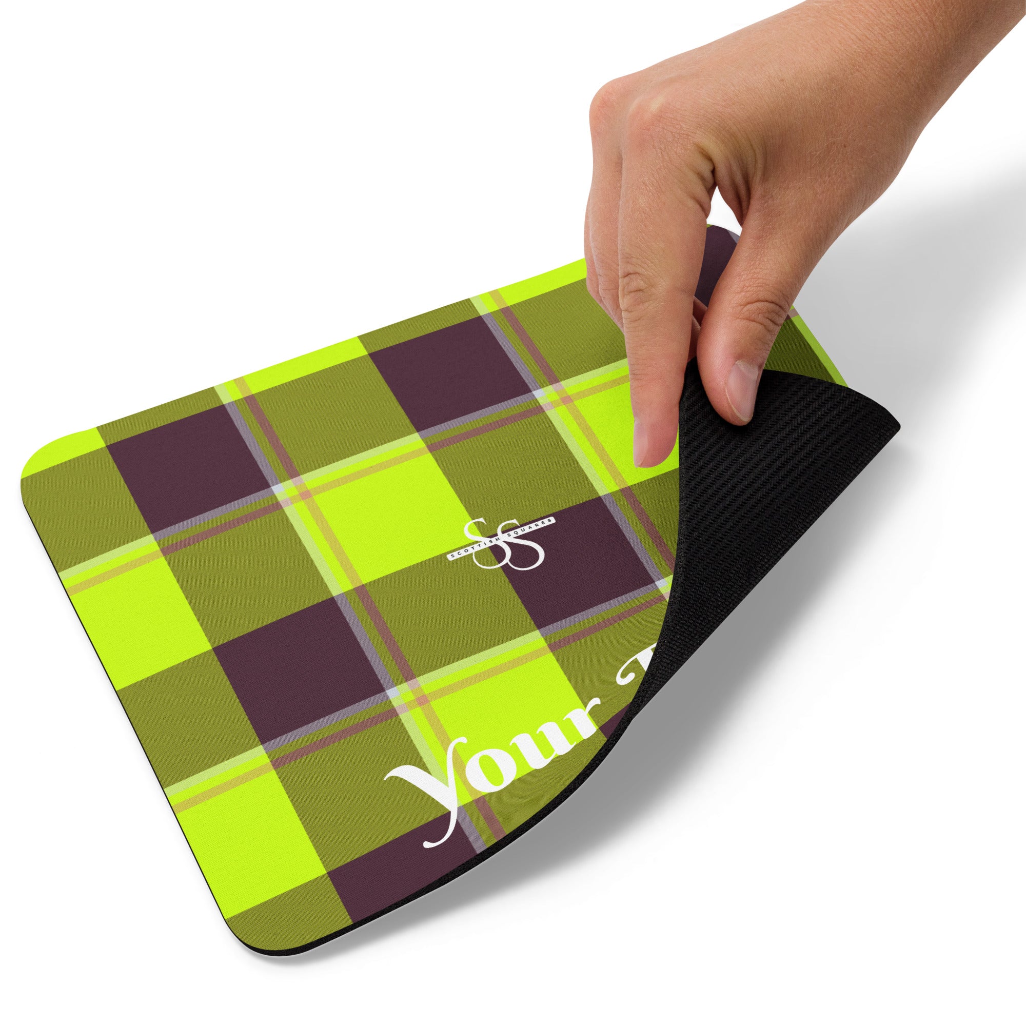Personalized Electric Lime and Livid Brown Plaid Mouse Pad - Scottish Squares
