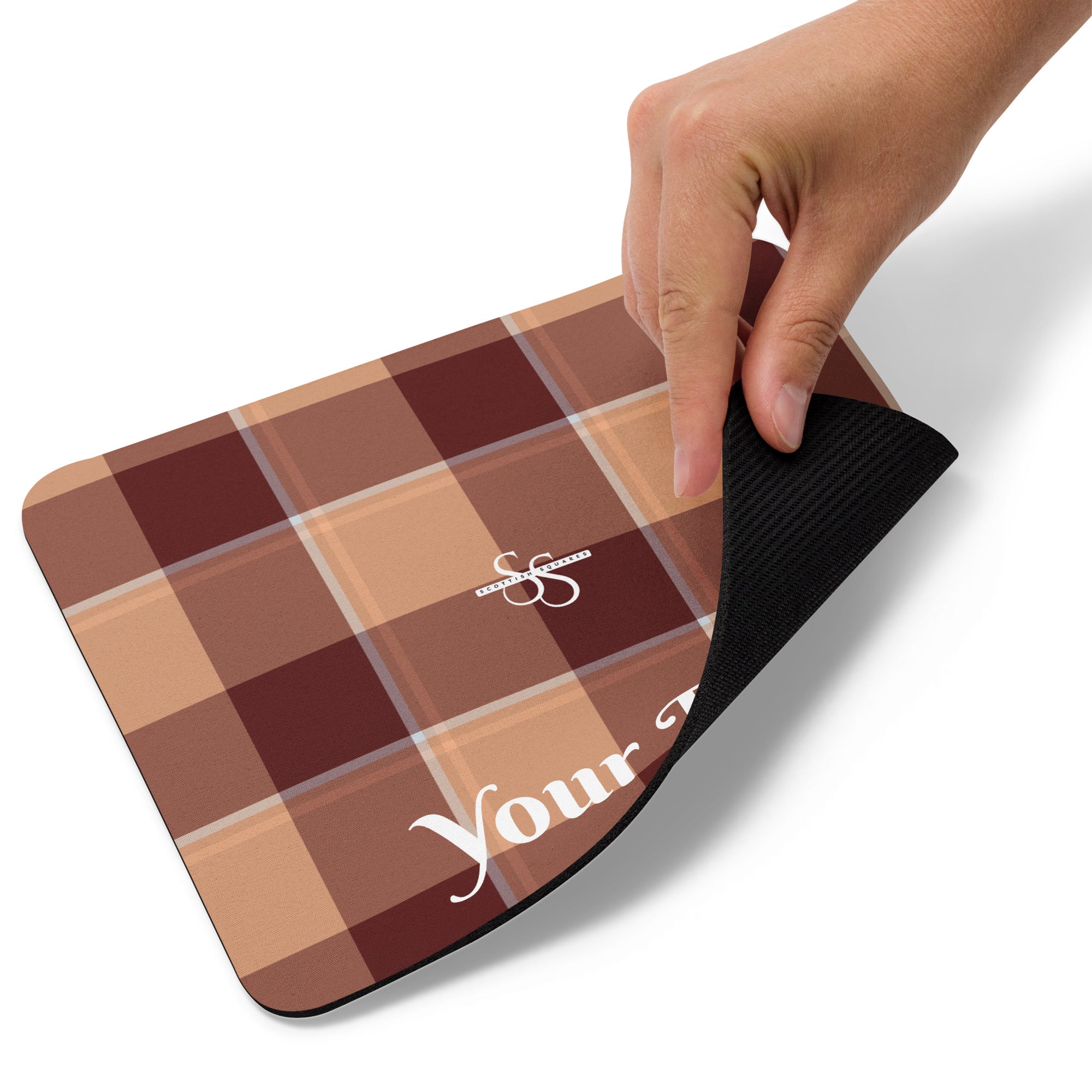 Personalized Whiskey and Livid Brown Plaid Mouse Pad - Scottish Squares