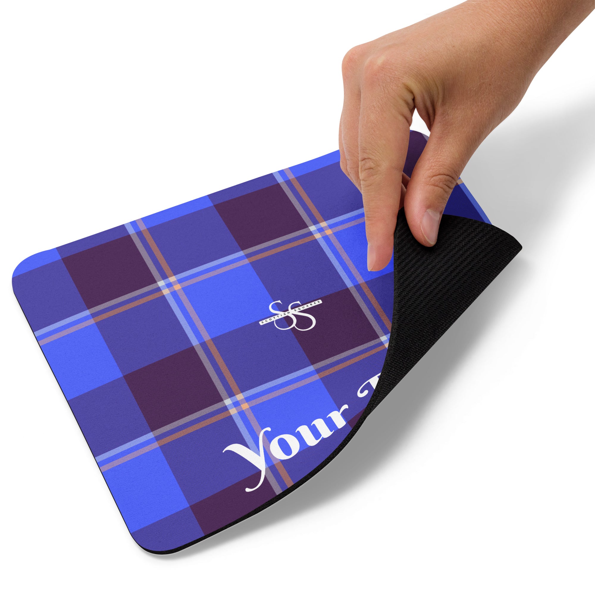 Personalized Cornflower Blue and Livid Brown Plaid Mouse Pad - Scottish Squares