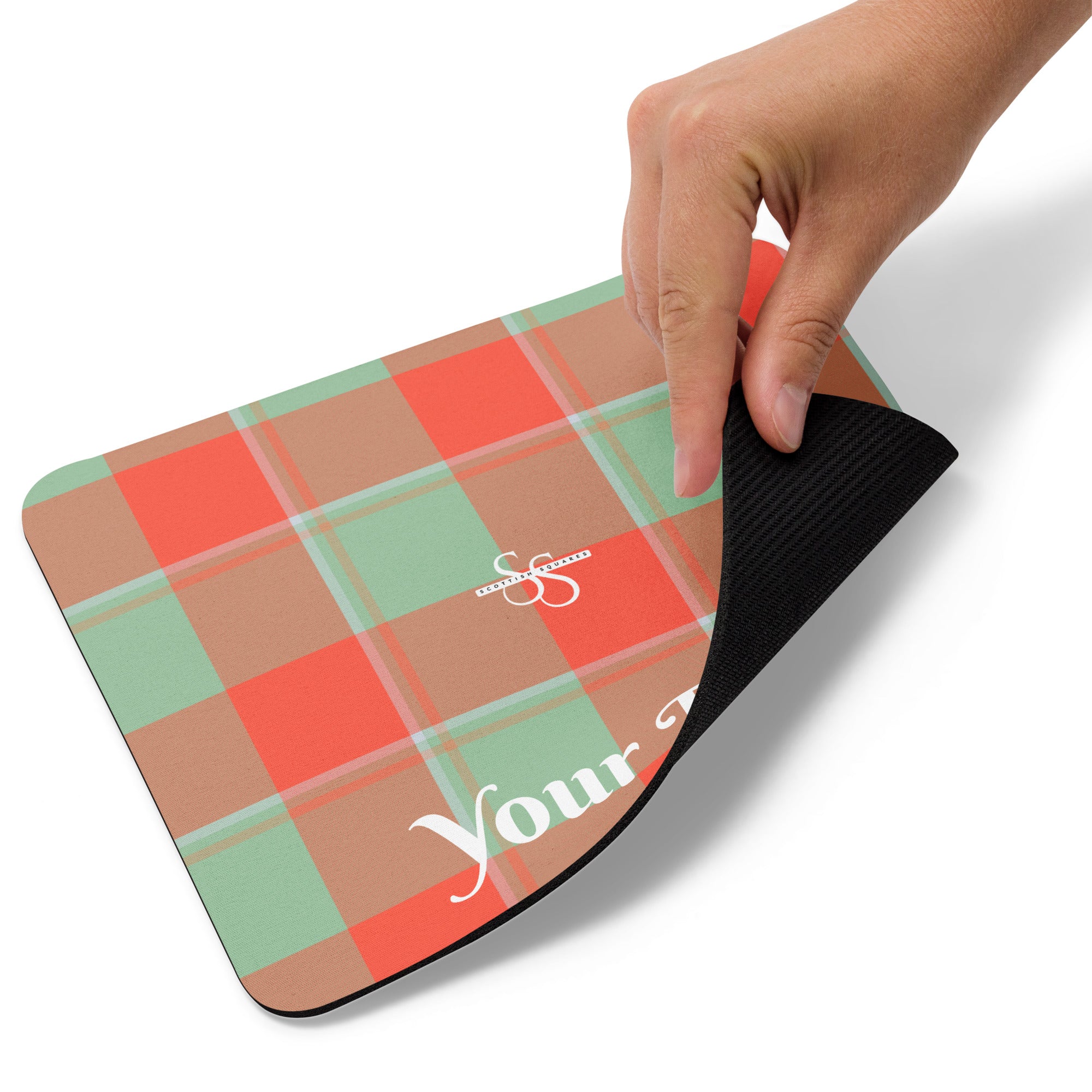Personalized Spring Rain and Persimmon Plaid Mouse Pad - Scottish Squares