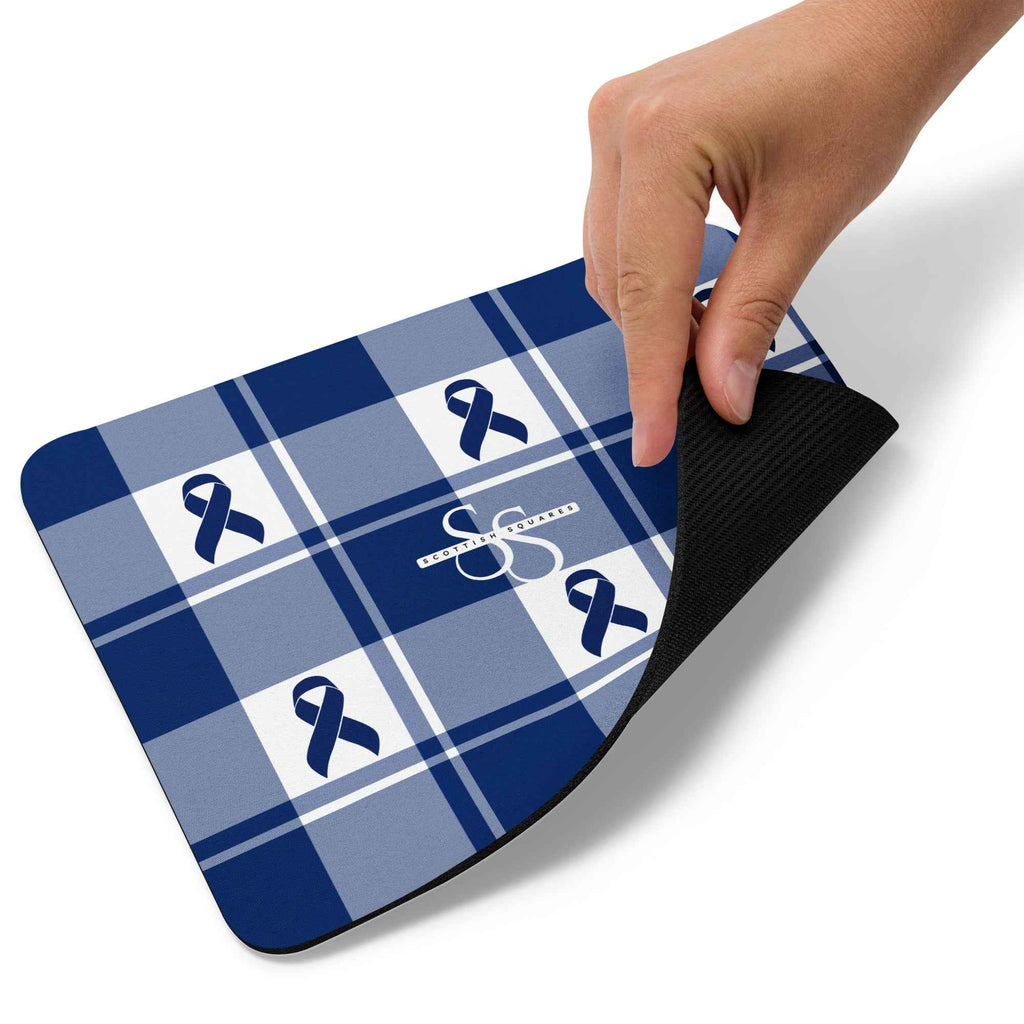 Mouse Pad Colorectal Cancer Awareness Plaid, Dark Blue Ribbon, Supportive Gift - Scottish Squares